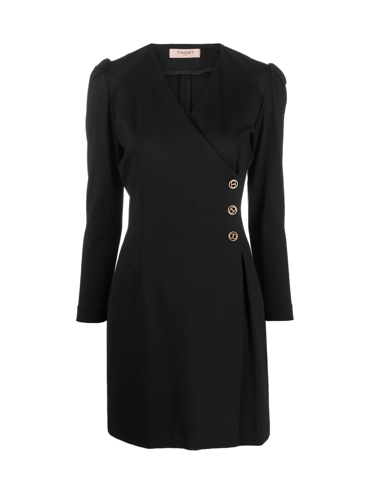 TWINSET LONG SLEEVES MIDI WRAP DRESS WITH THREE SIDE BUTTONS