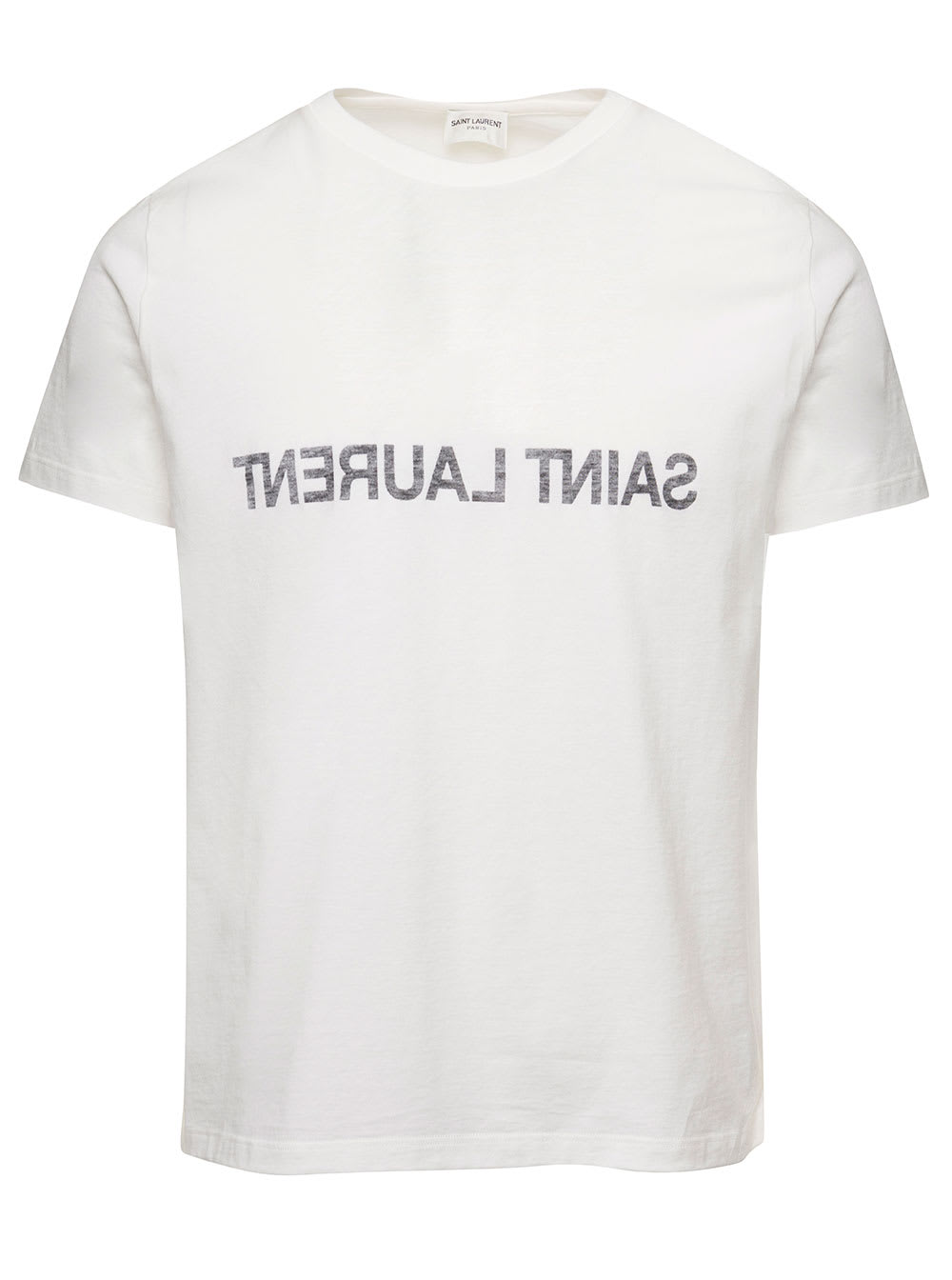 Shop Saint Laurent White T-shirt Wth Printed Logo On The Front And Back In Cotton Man