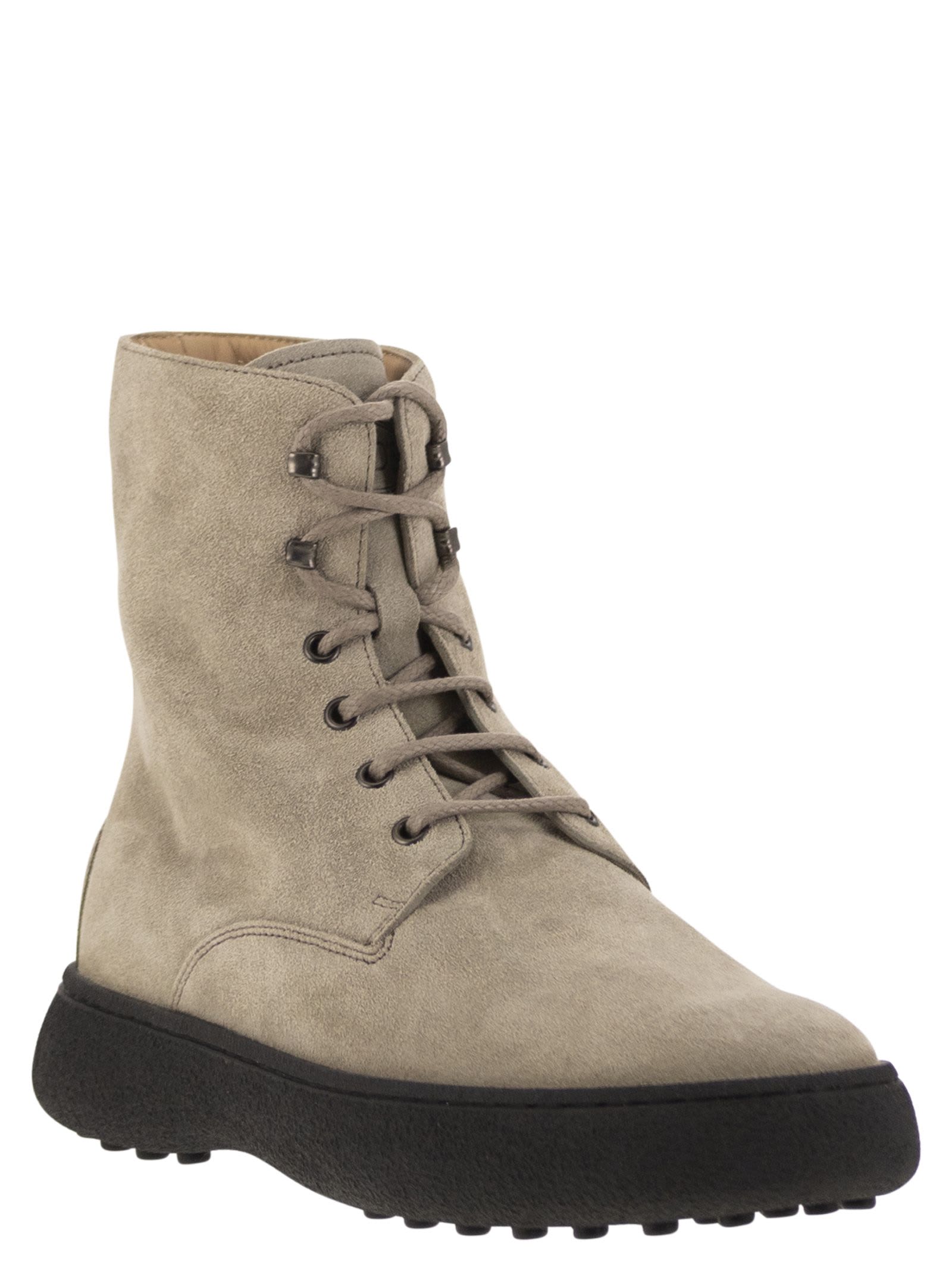 Tod's Urban Elegance Suede Ankle Boots With Chunky Sole, 4.5 Cm In Beige