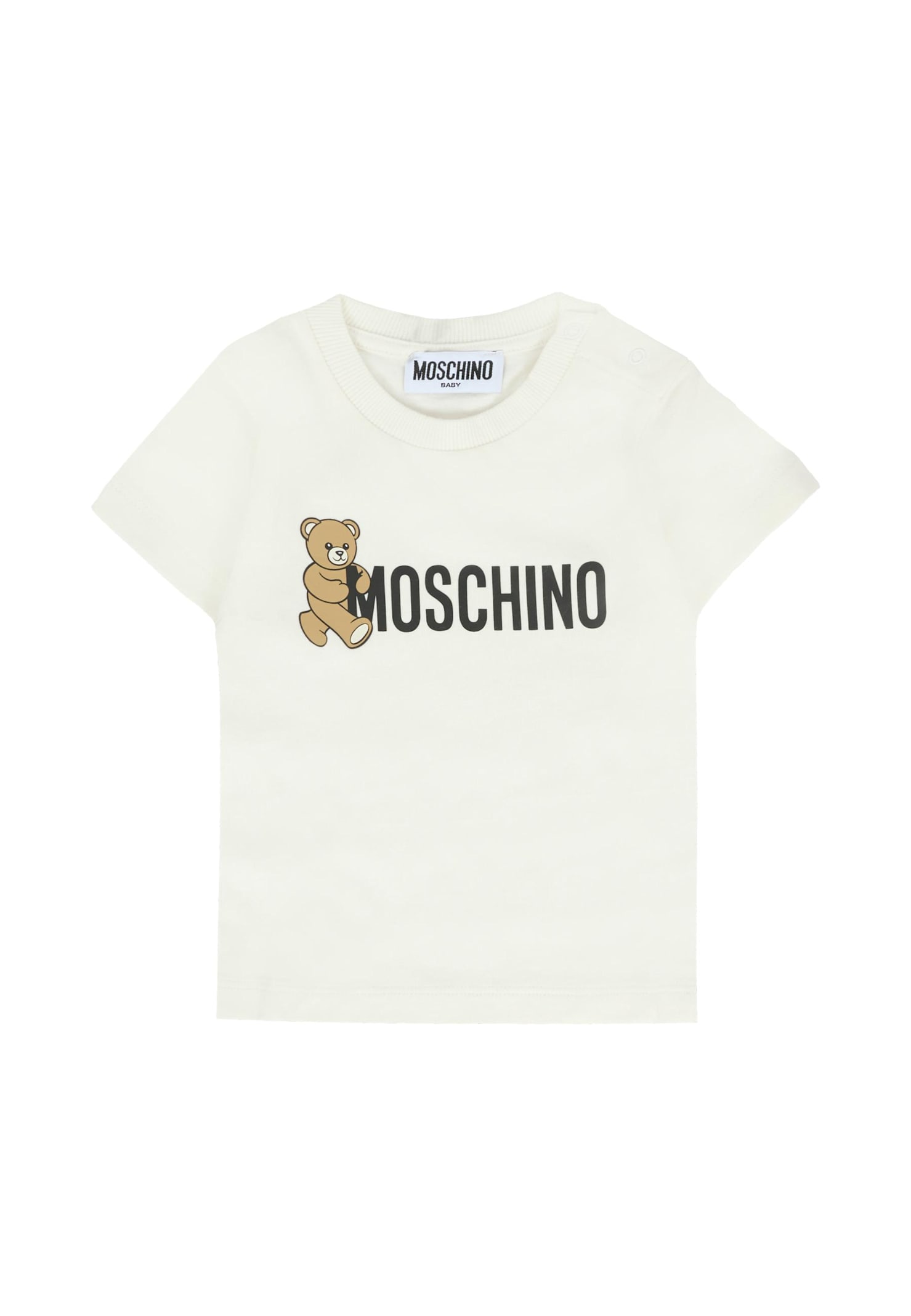 Moschino Ivory T-shirt For Babykids With Teddy Bear In White