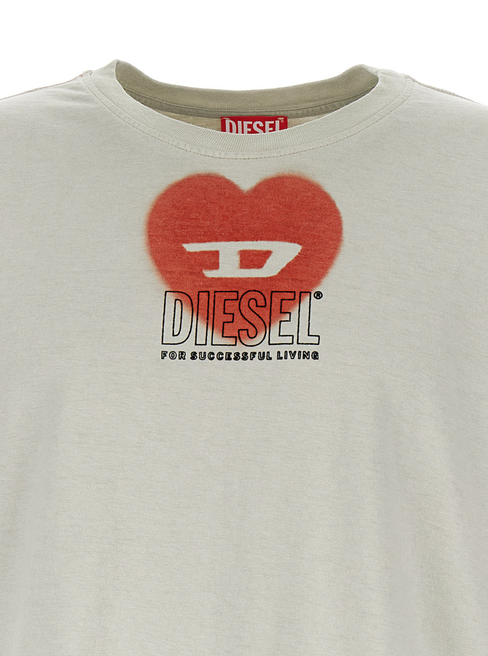 Shop Diesel Beige T-buxt-n4 Crewneck T-shirt With Logo In Cotton Man In Ice