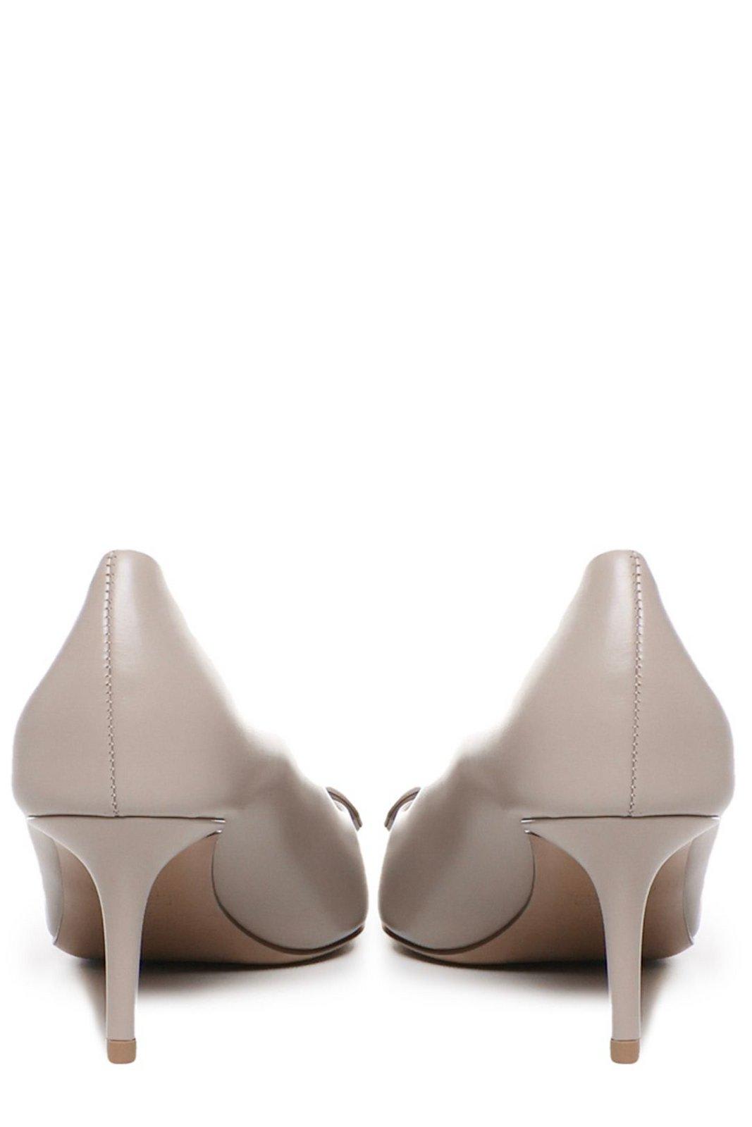 Shop Valentino Vlogo Plaque Pointed Toe Pumps In Poudre