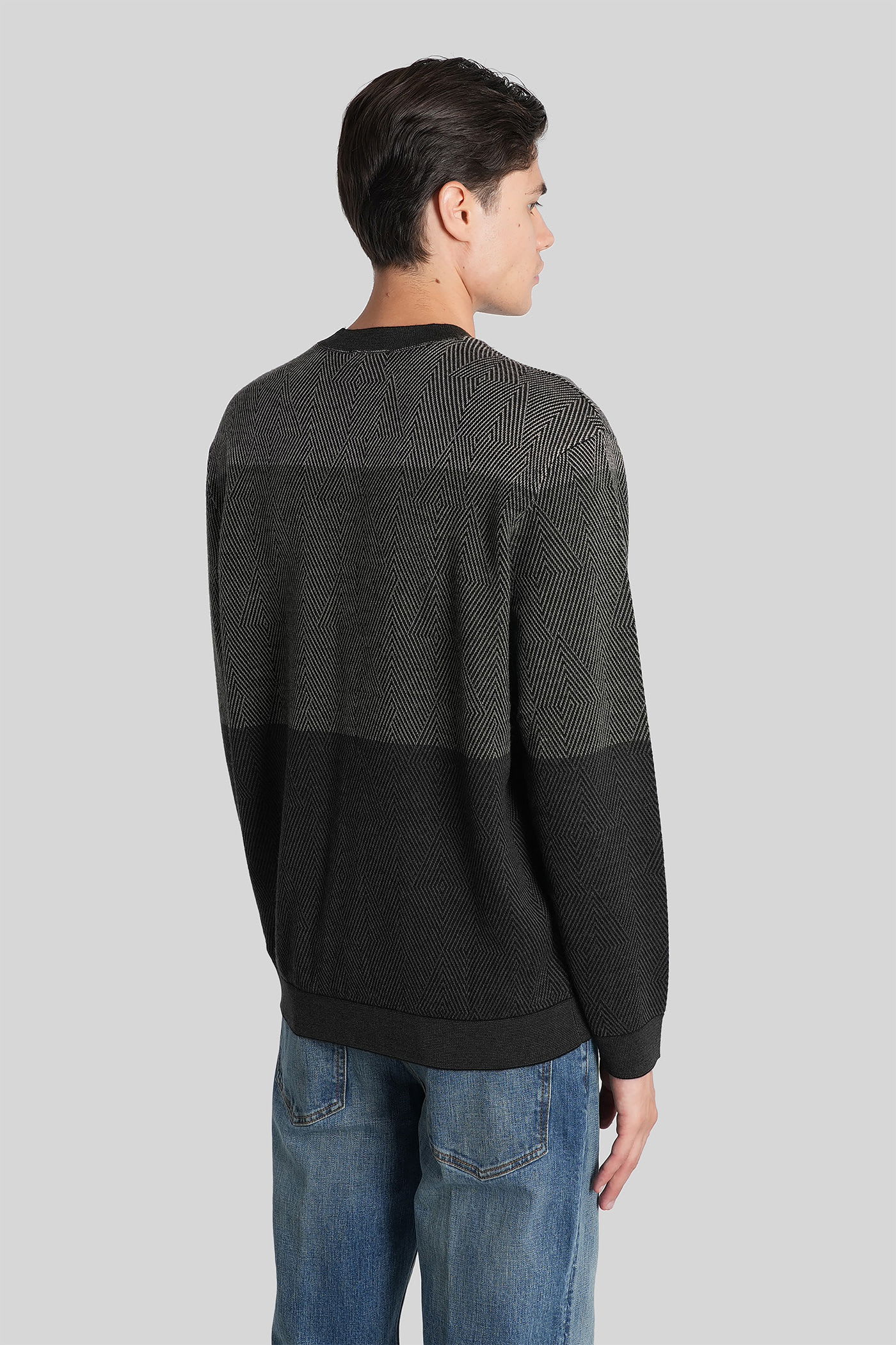 Emporio Armani Virgin Wool Jumper With Micro Jacquard Op-art Diamonds In Multi