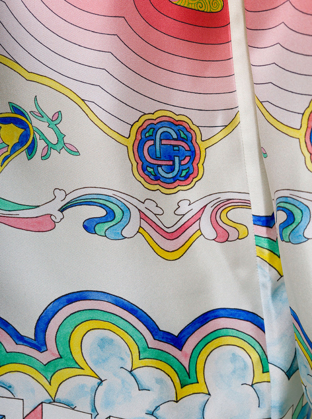 Shop Casablanca Multicolor Shirt With Cuban Collar And All-over Graphic Print In Silk Woman
