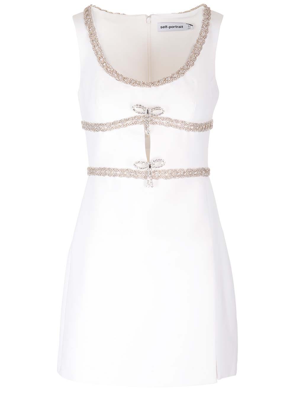 Shop Self-portrait Mini Dress With Diamond Bows In White