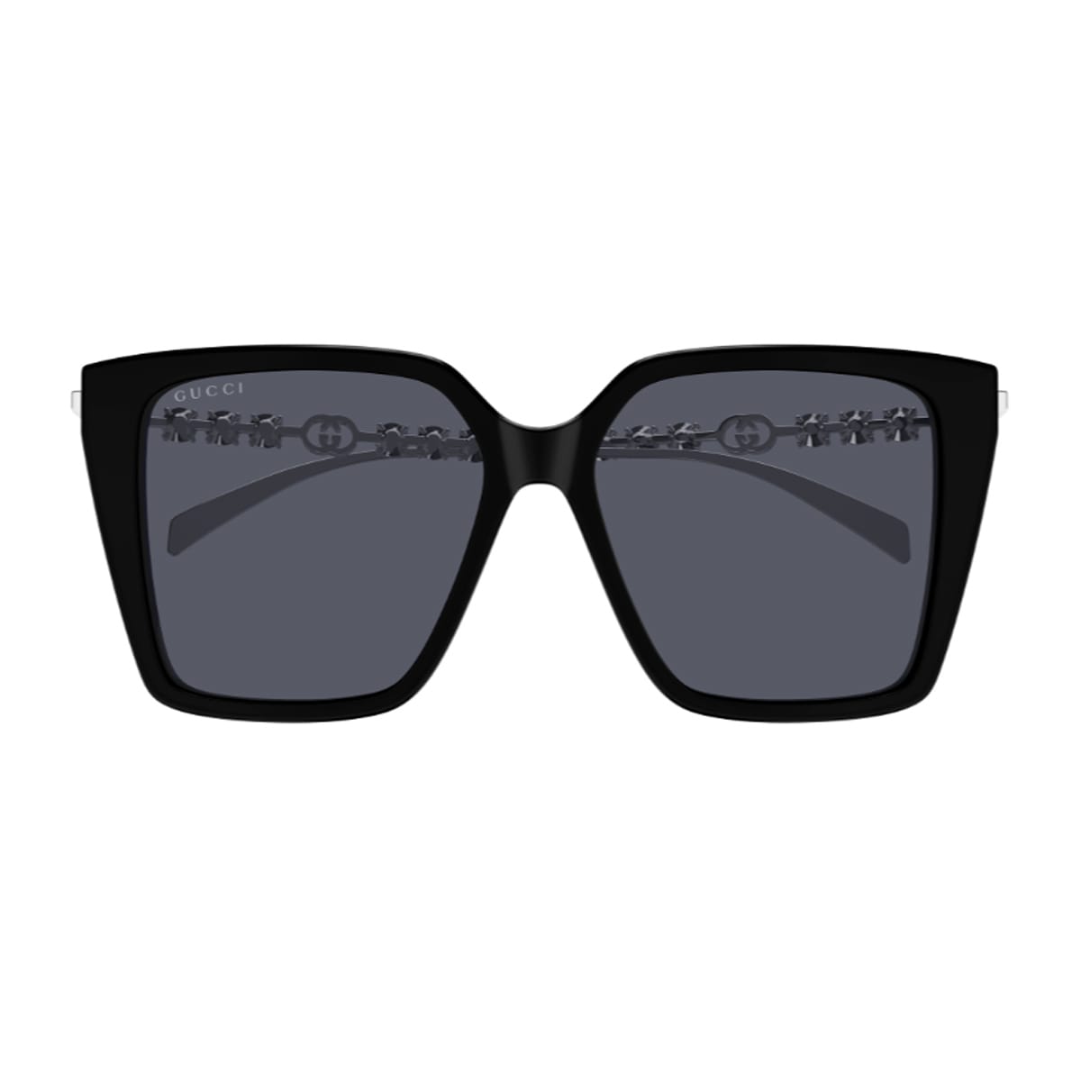 Gucci Gg1967s Linea Emblem 002 Black Silver Grey Sunglasses In Black