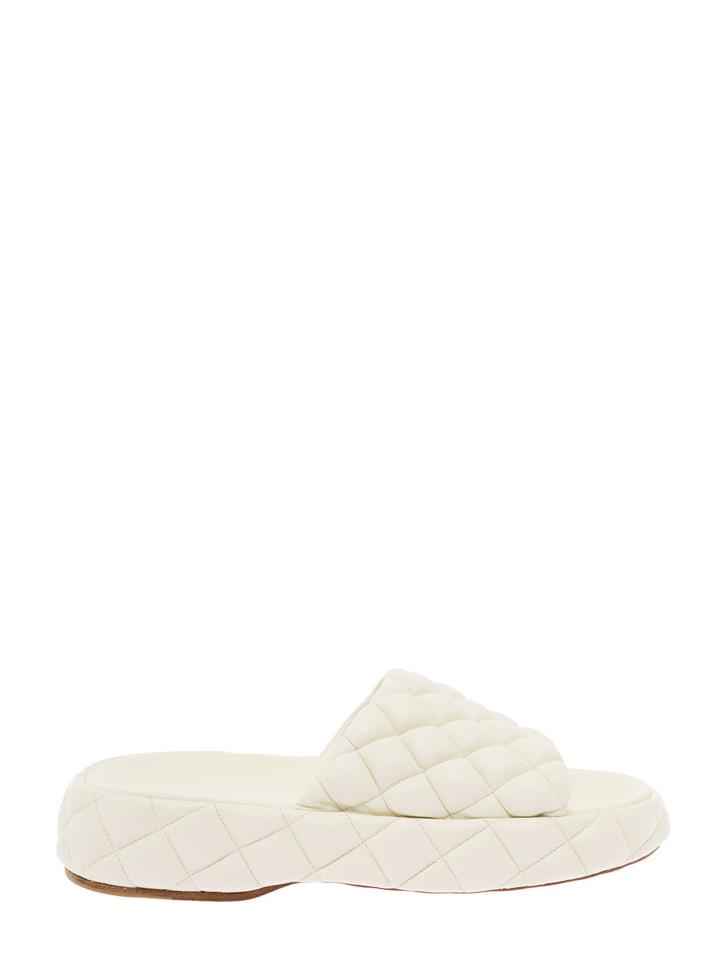 White Quilted Leather Slide Sandals Bottega Veneta Woman