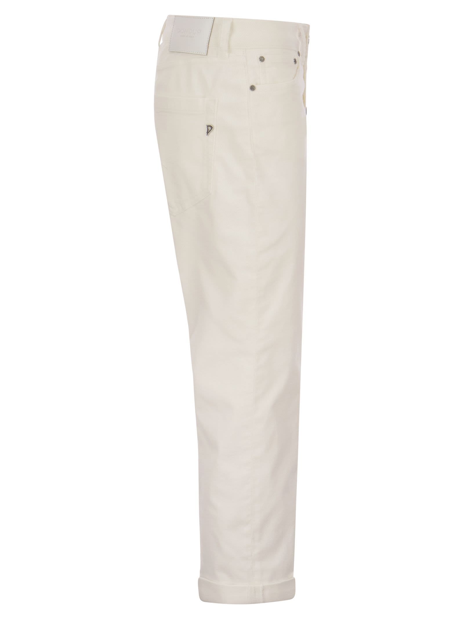 DONDUP KOONS - MULTI-STRIPED VELVET TROUSERS WITH JEWELLED BUTTONS