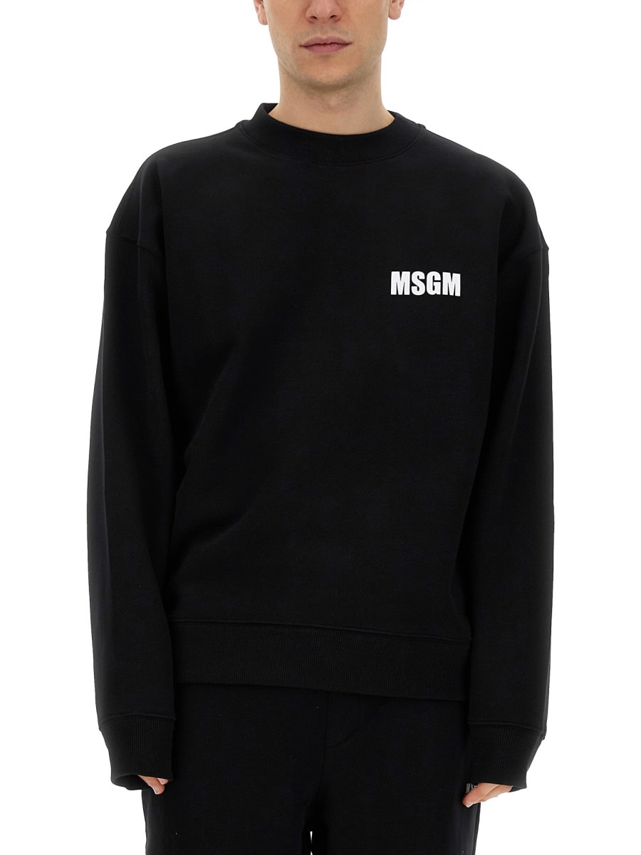 Shop Msgm Chest Logo Ribbed Sweatshirt In Black