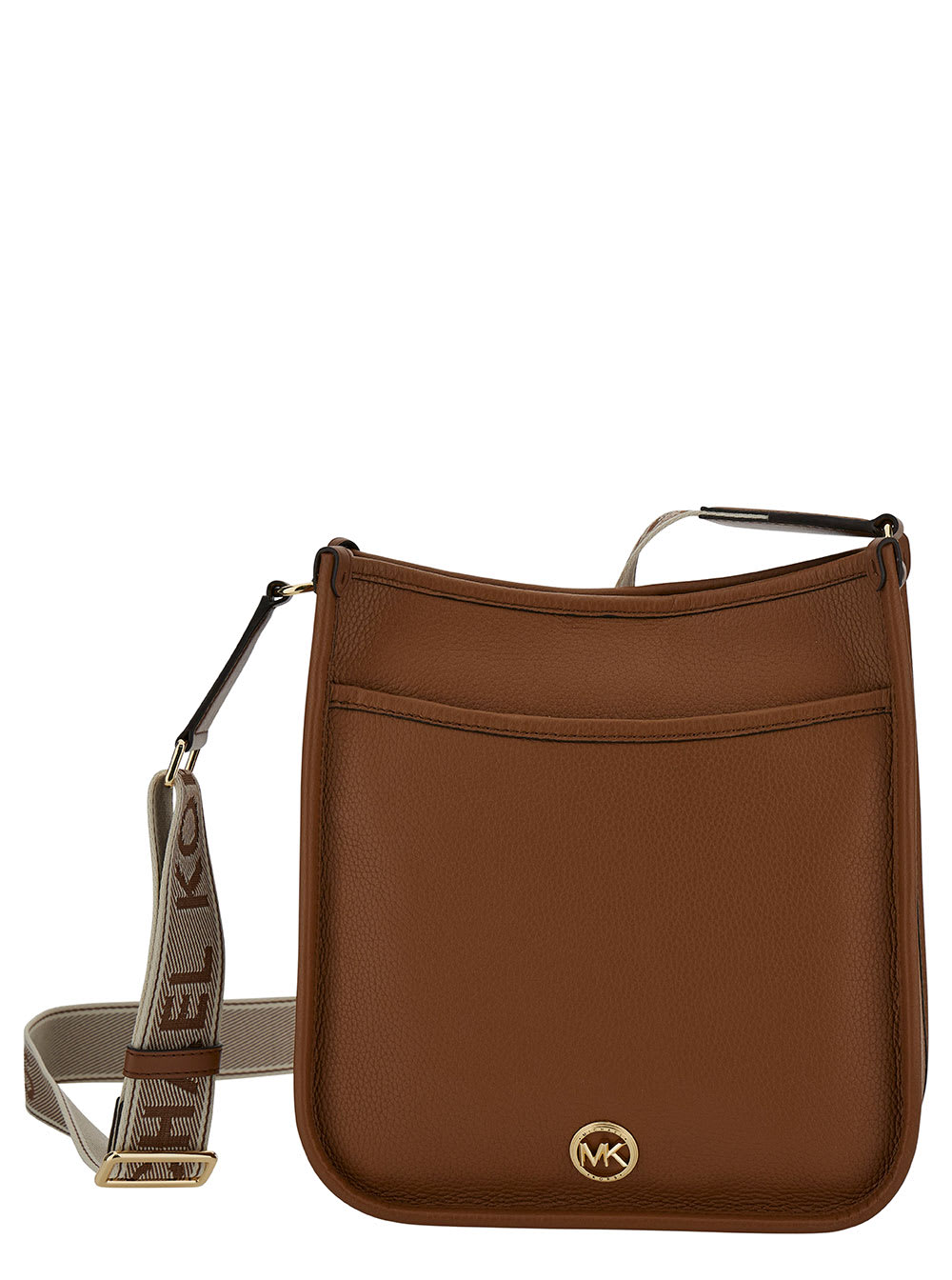 Shop Michael Michael Kors Brown Crossbody Bag With Mk Logo Detail In Hammered Leather Woman