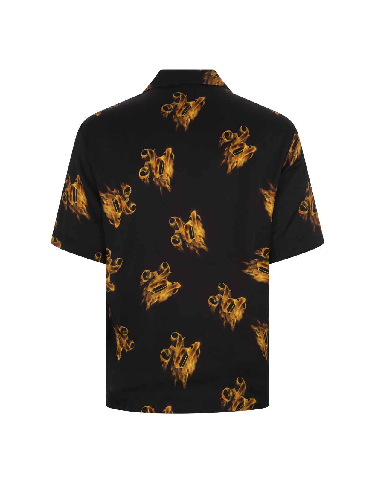 Shop Palm Angels Black Shirt With Flaming Monogram Logo