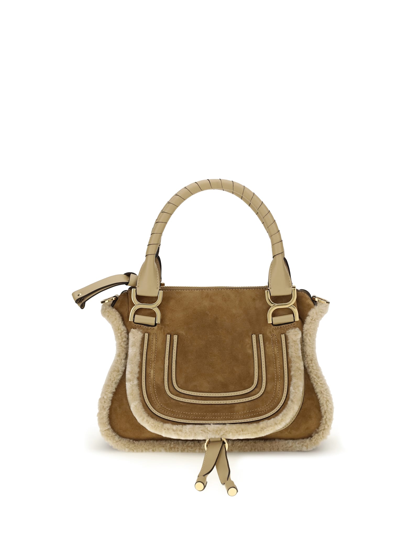Chloé Suede And Shearling Leather Marcie Small Handbag In Brown