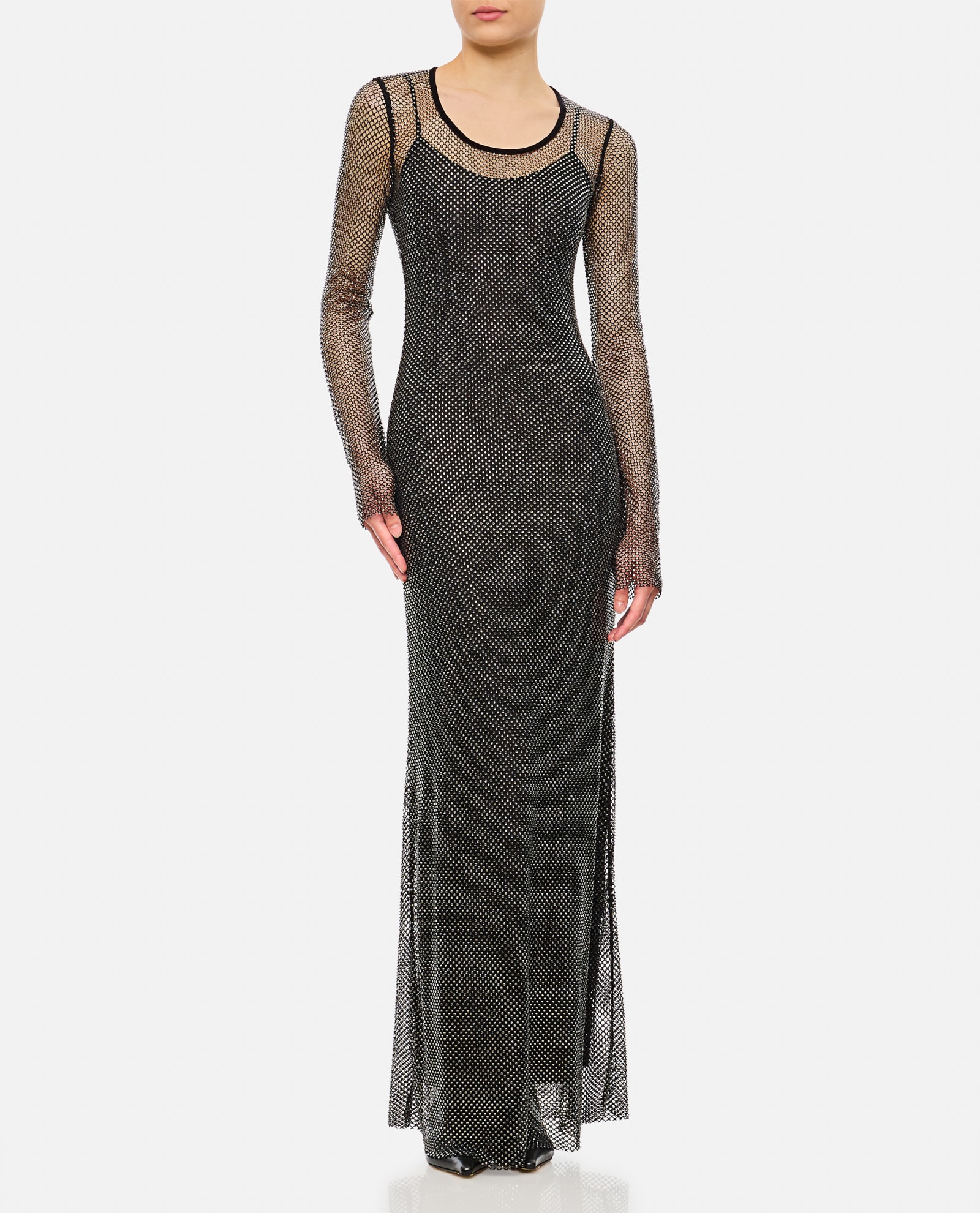 Shop Sportmax Cinese Crystal Long Dress In Black