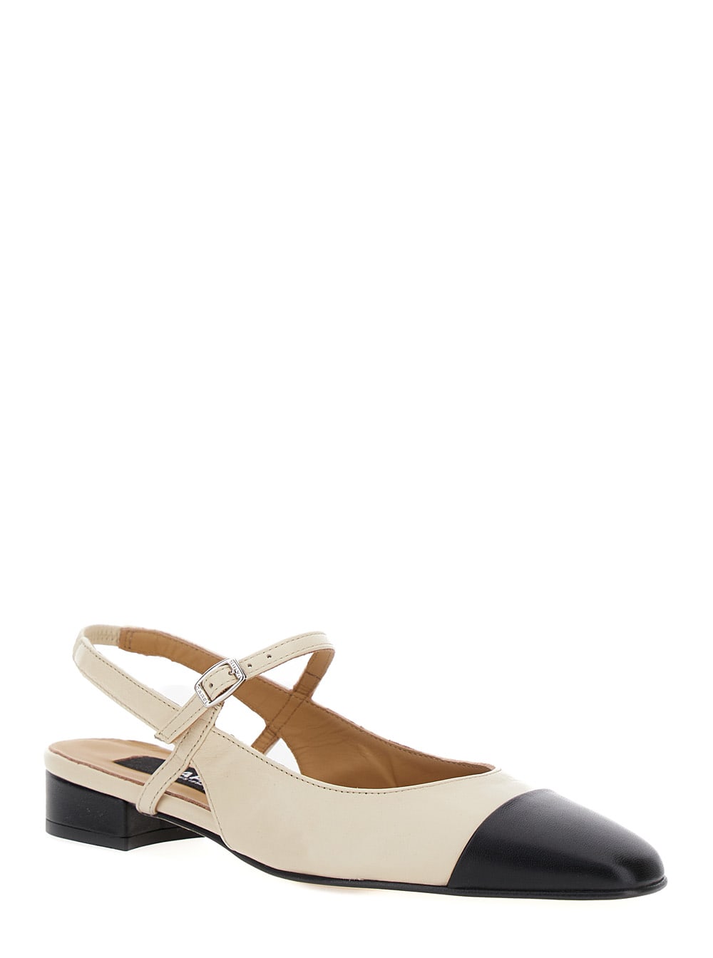 Shop Carel White Slingback Pumps With Contrasting Toe In Leather Woman In Beige