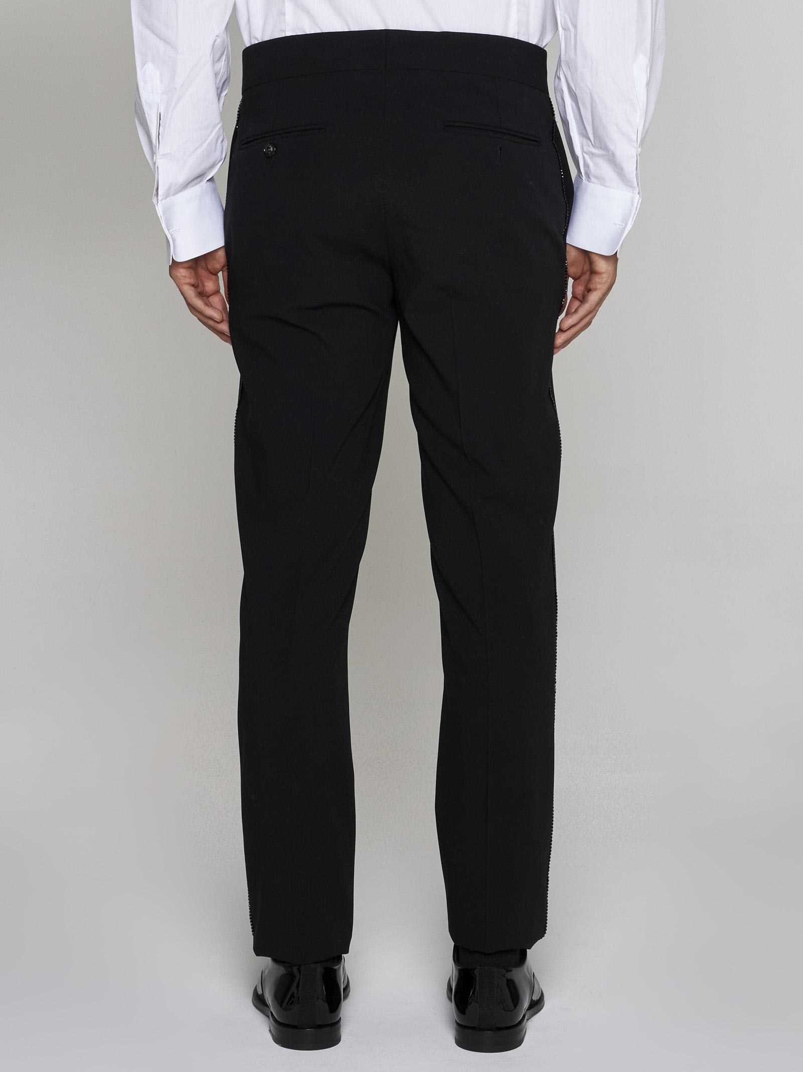 Shop Giorgio Armani Rhinestoned Wool Tuxedo Trousers In Black Beauty