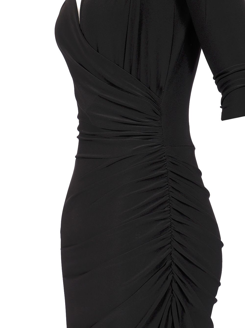 Norma Kamali Black Dress With Draped Details And Bare Shoulders In Tech Fabric Woman In Black
