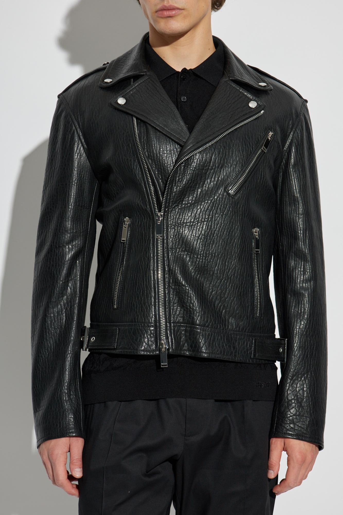 Alexander Mcqueen Leather Jacket With Belted Waist And Epaulettes In Black