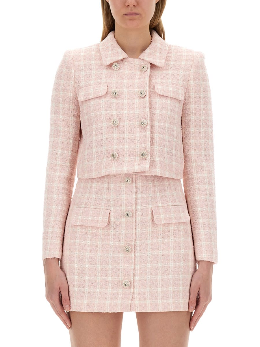 Shop Self-portrait Jacket With Collar In Pink
