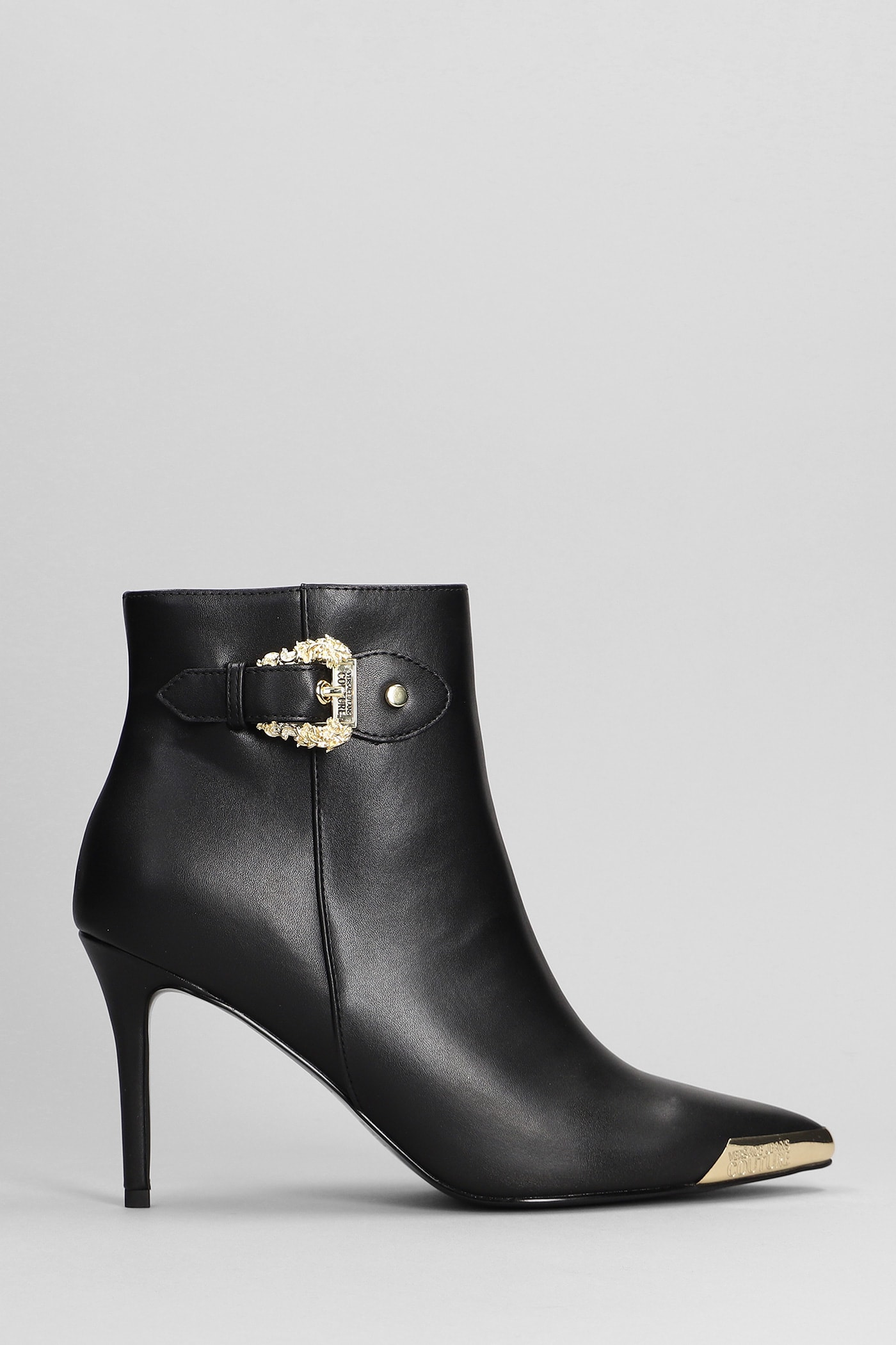 VERSACE JEANS COUTURE HIGH HEELS ANKLE BOOTS IN BLACK LEATHER