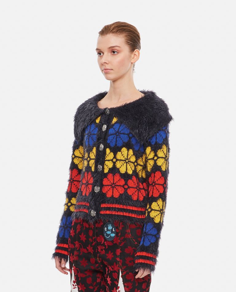Chopova Lowena Rile floral-jacquard knitted cardigan - Black