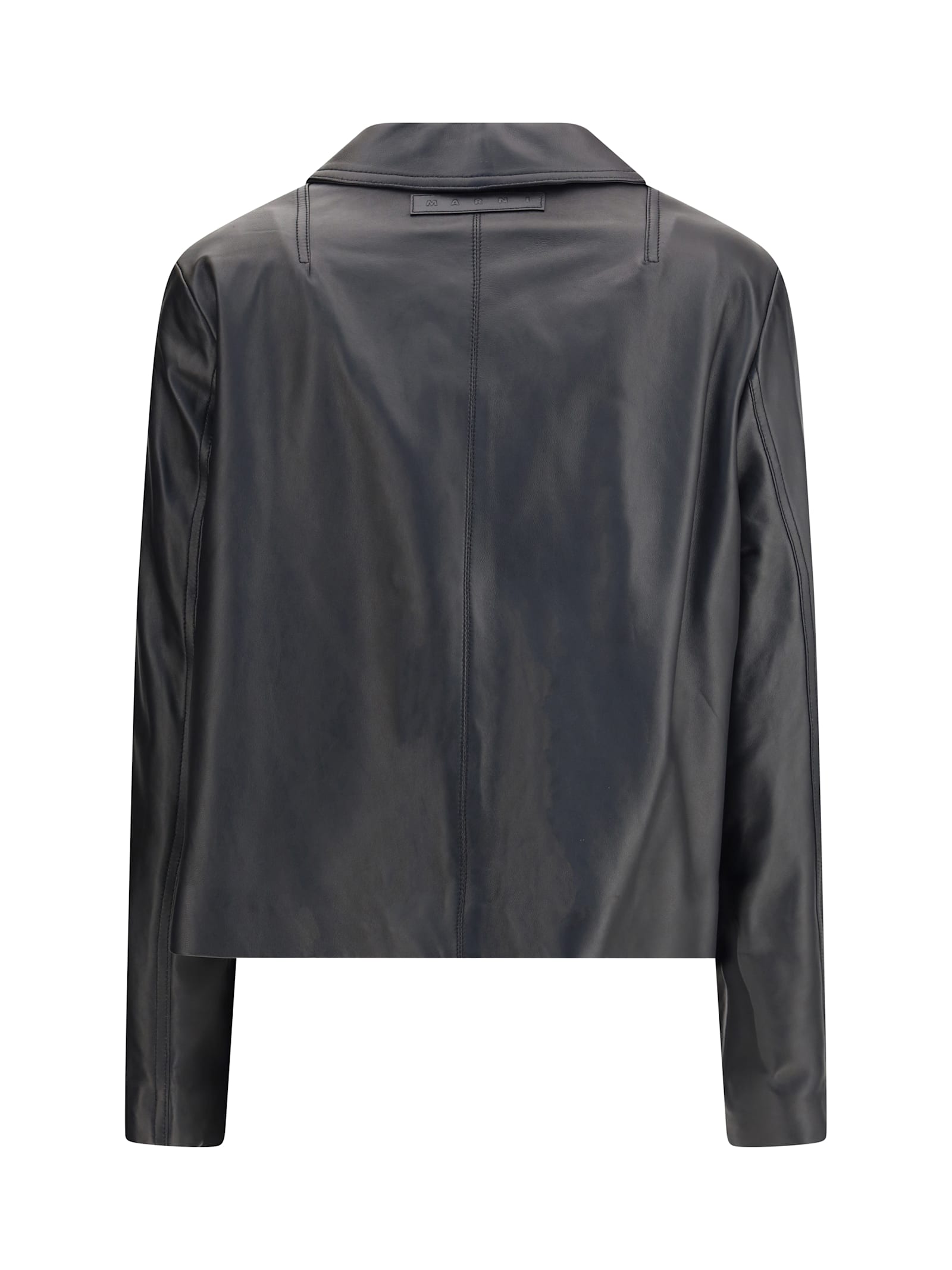 Marni Leather Jacket With Pony Hair Inserts In Black