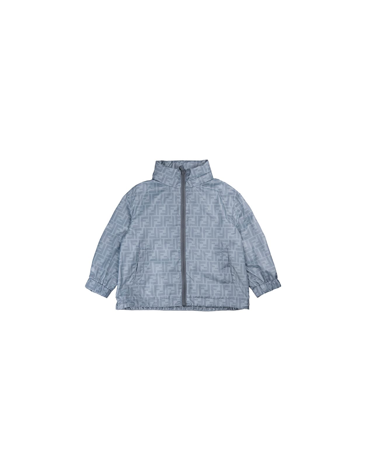 FENDI LIGHT BLUE WINDBREAKER JACKET WITH ALL-OVER MONOGRAM 