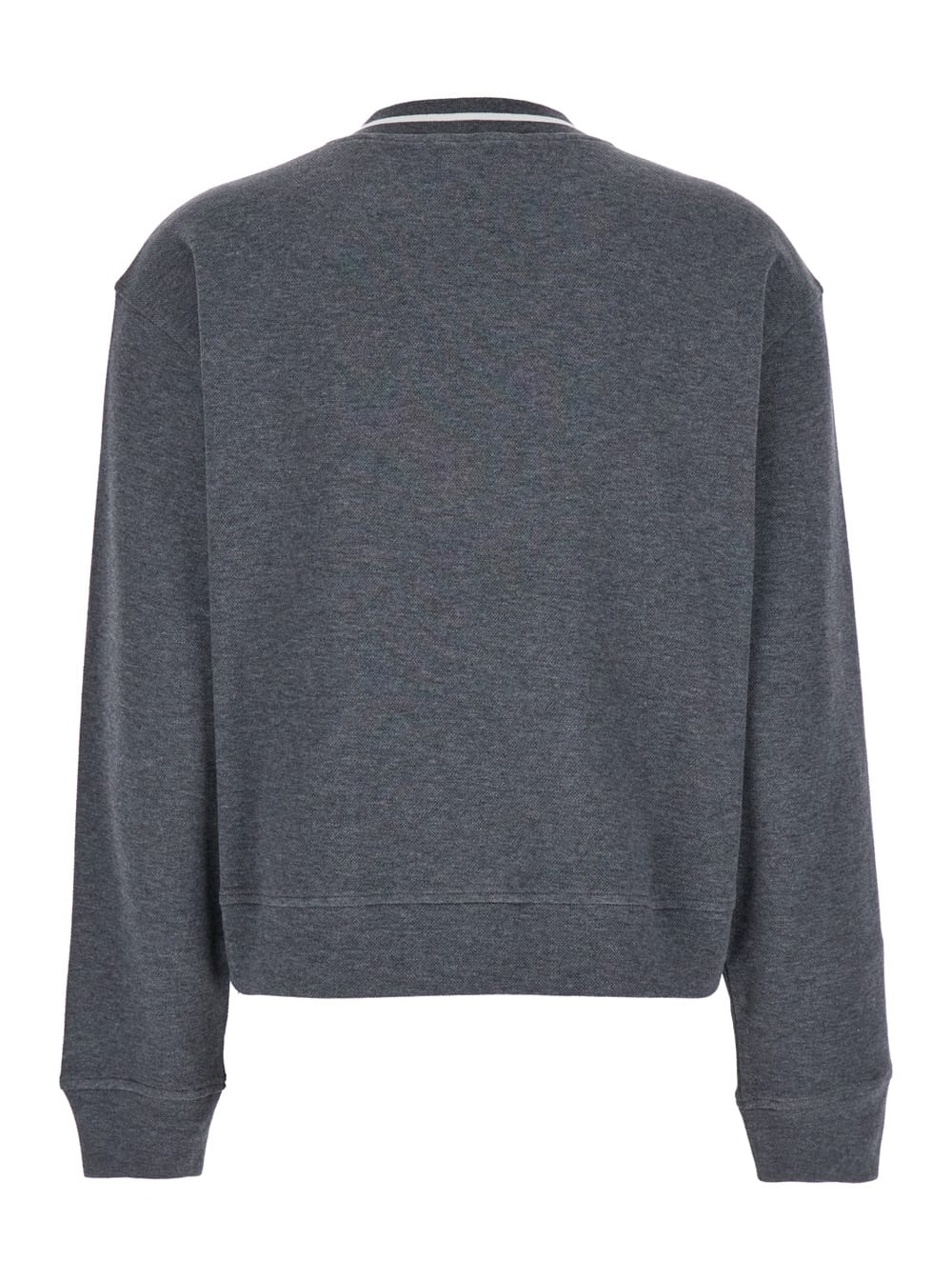 Shop Brunello Cucinelli Grey Sweatshirt With Logo Detail On The Front In Cotton Blend Woman