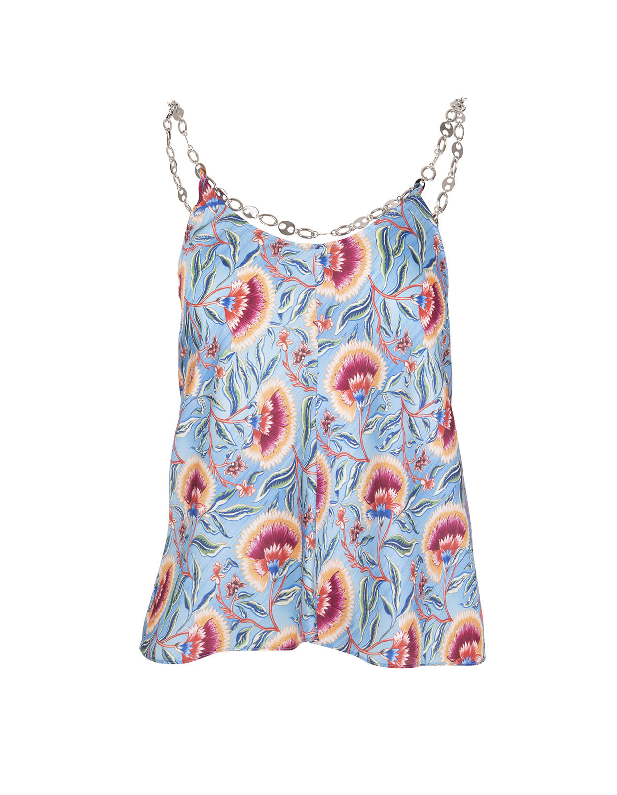RABANNE BLUE FLORAL TOP WITH JEWEL STRAPS