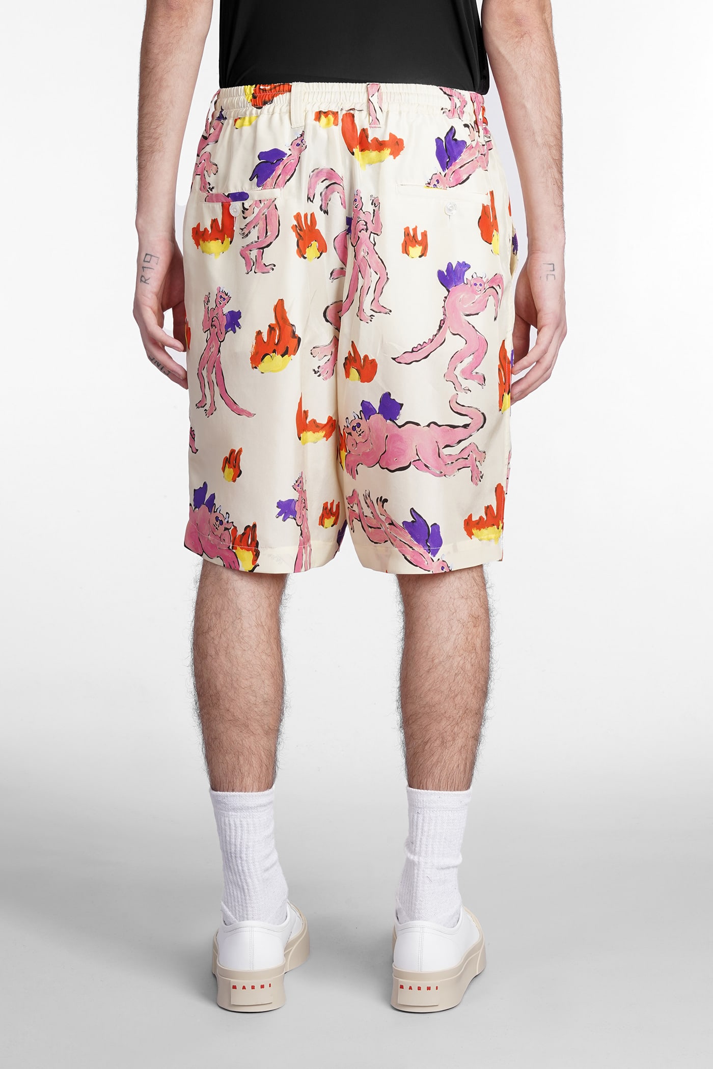 Marni Multicolor Printed Silk Bermuda Shorts In Diw06