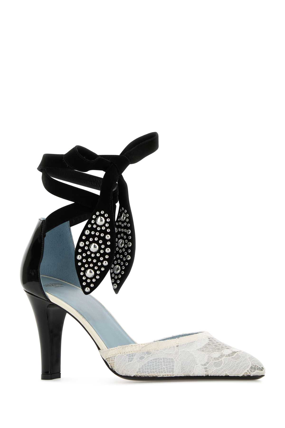 Shop Valentino Two-tone Lace And Leather Foliefoliage Pumps