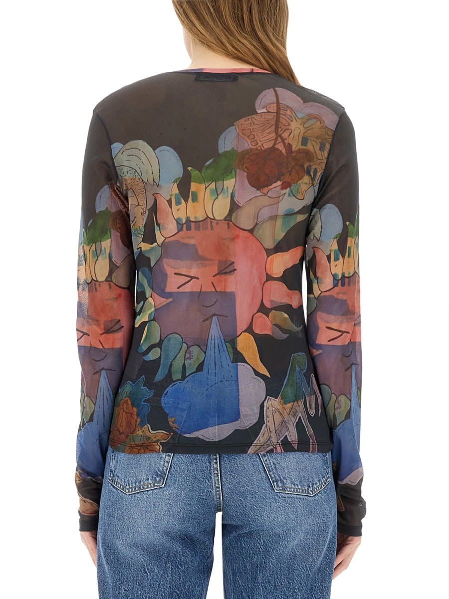 Our Legacy Super Slim Long Sleeve Printed Mesh Top In Multicolour