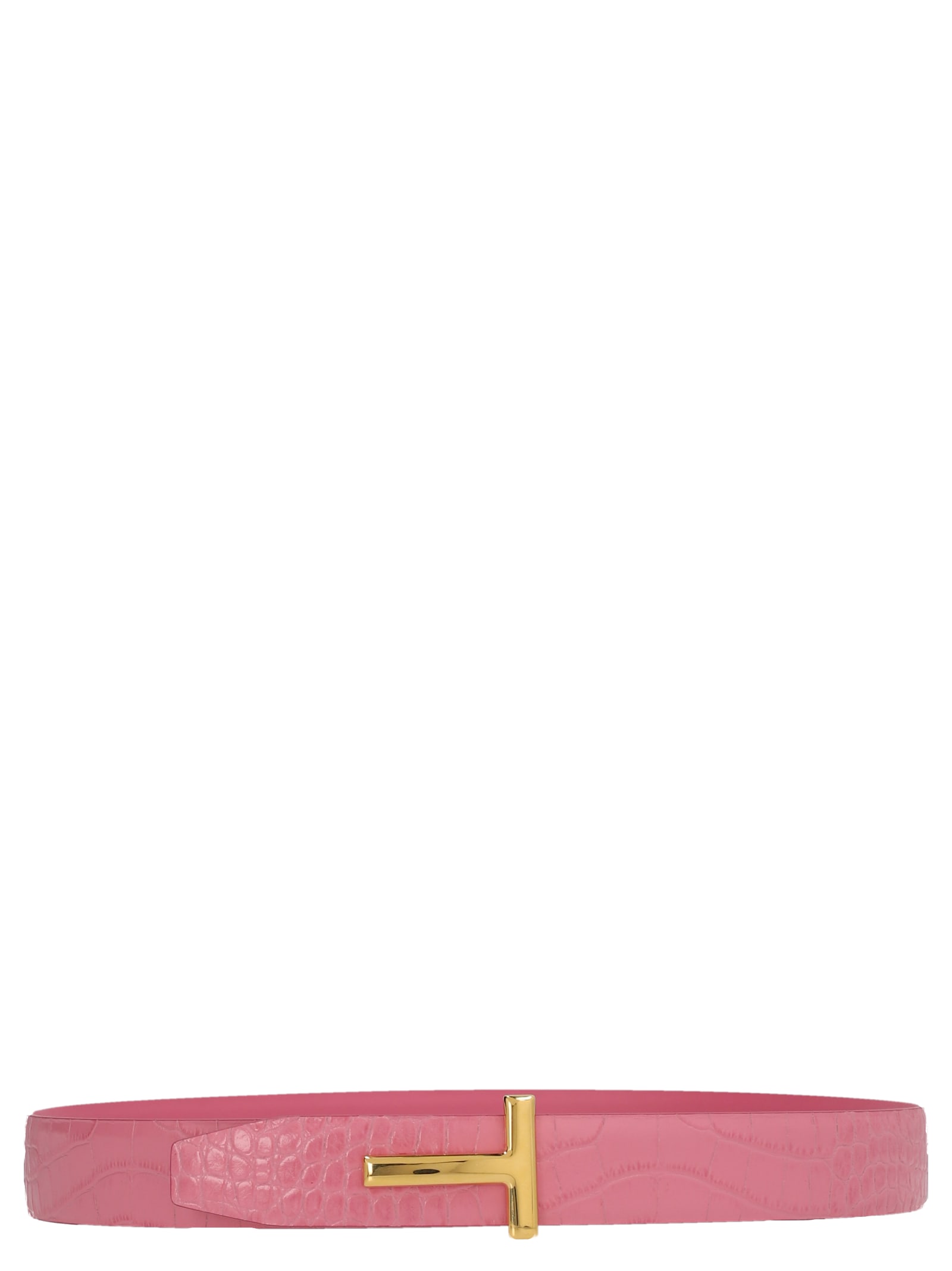 Tom Ford T Icon Reversible Croc Embossed Patent Leather Belt In Pink