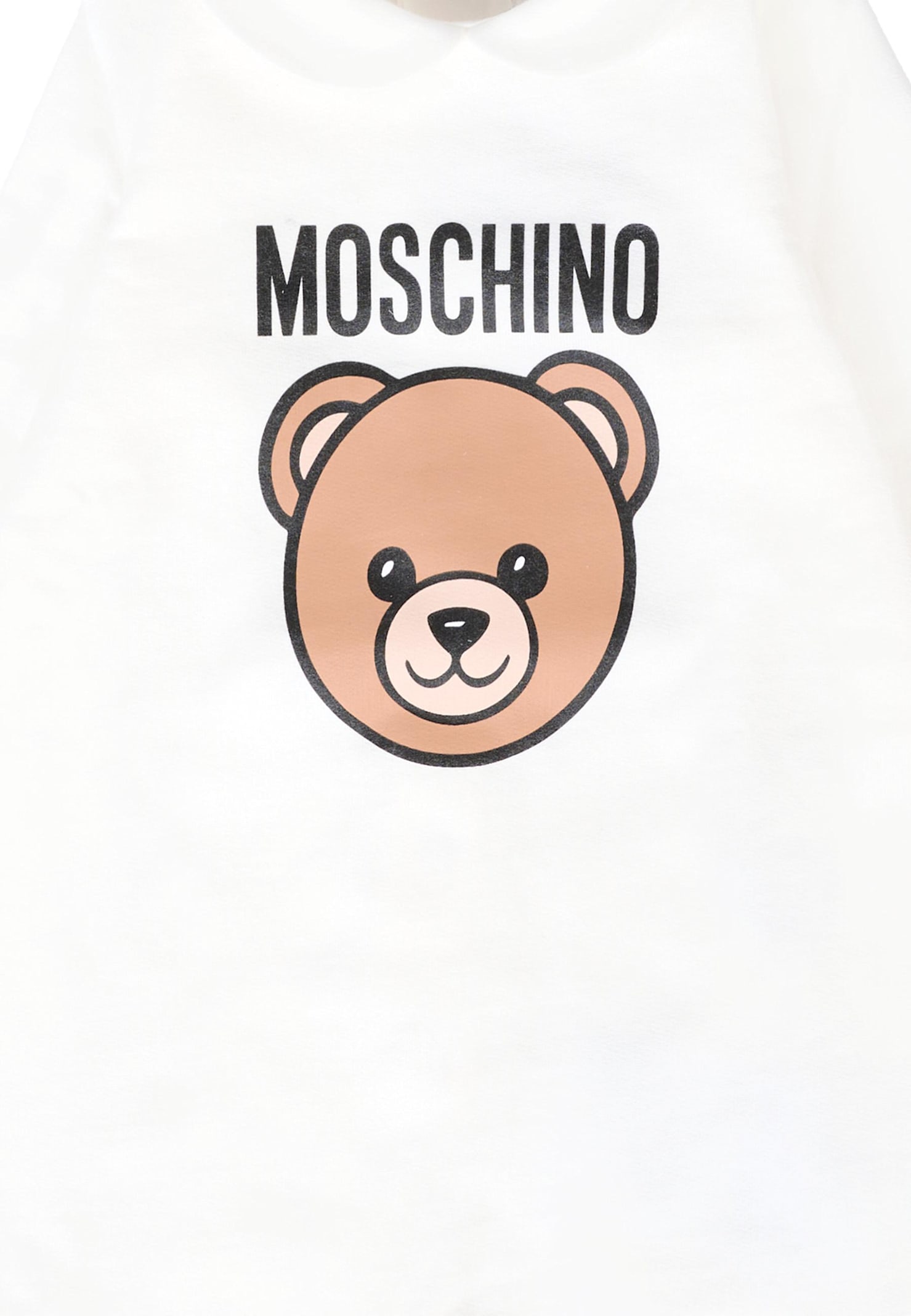 Moschino Ivory Romper For Babykids With Teddy Bear And Logo In White
