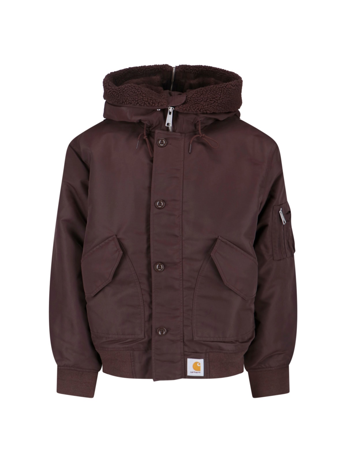 Carhartt Medium-weight Nylon Bomber Jacket With Detachable Fleece Flap In Burgundy