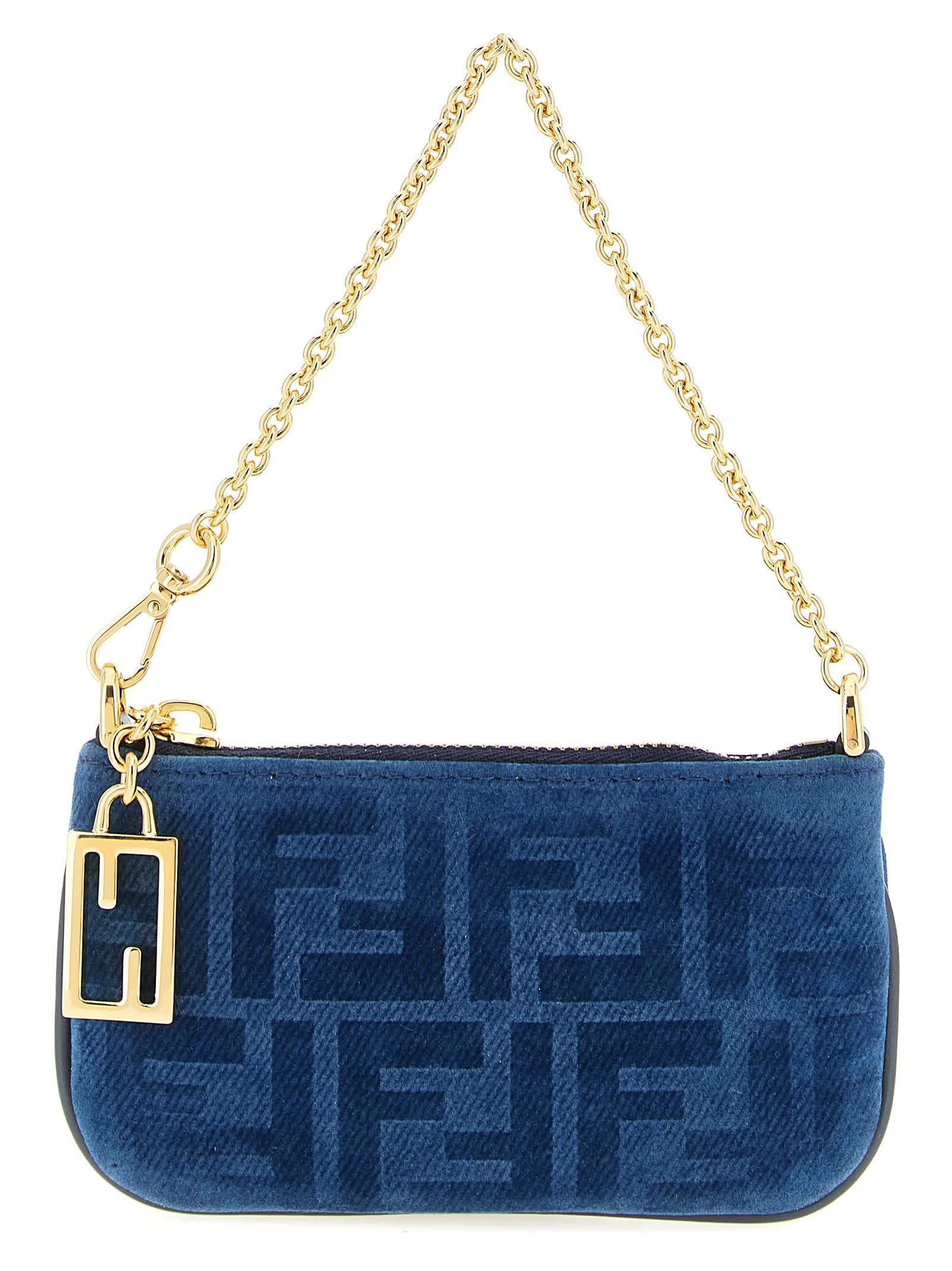 Fendi Ff Mini Denim Pouch In Blue