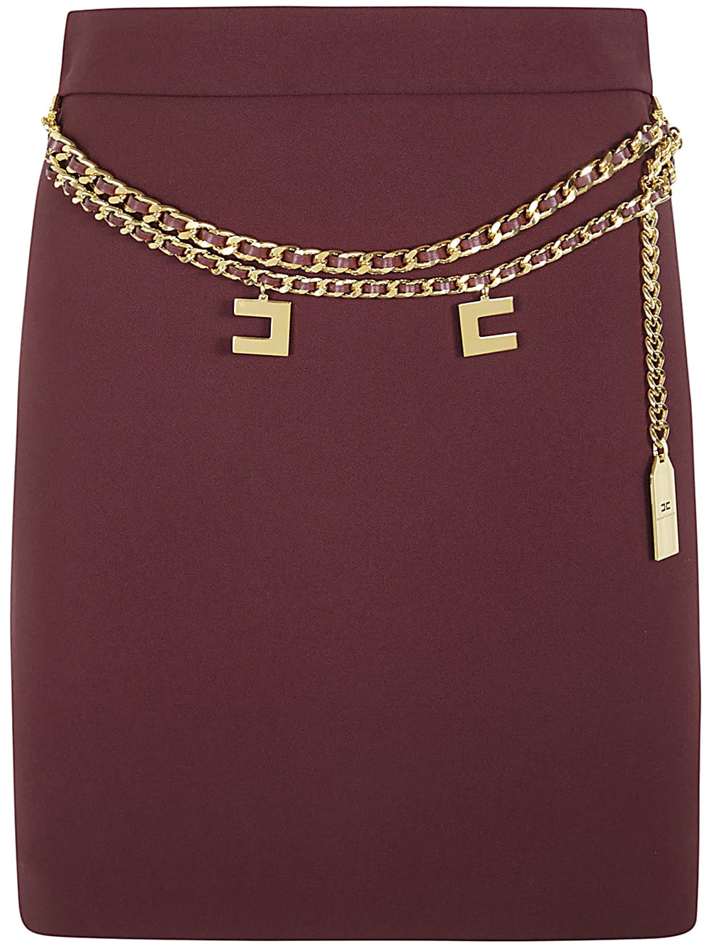 Shop Elisabetta Franchi Mini Skirt With Chain In Rouge Noir