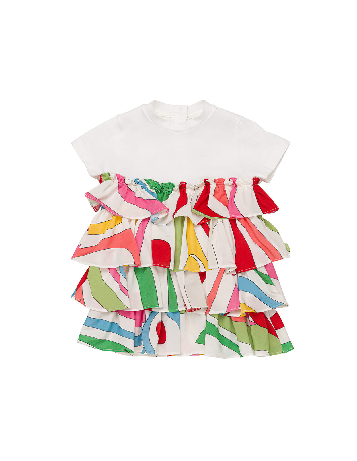 Emilio Pucci Babies' White Dress With Ruffles And Marble Print In Bianco
