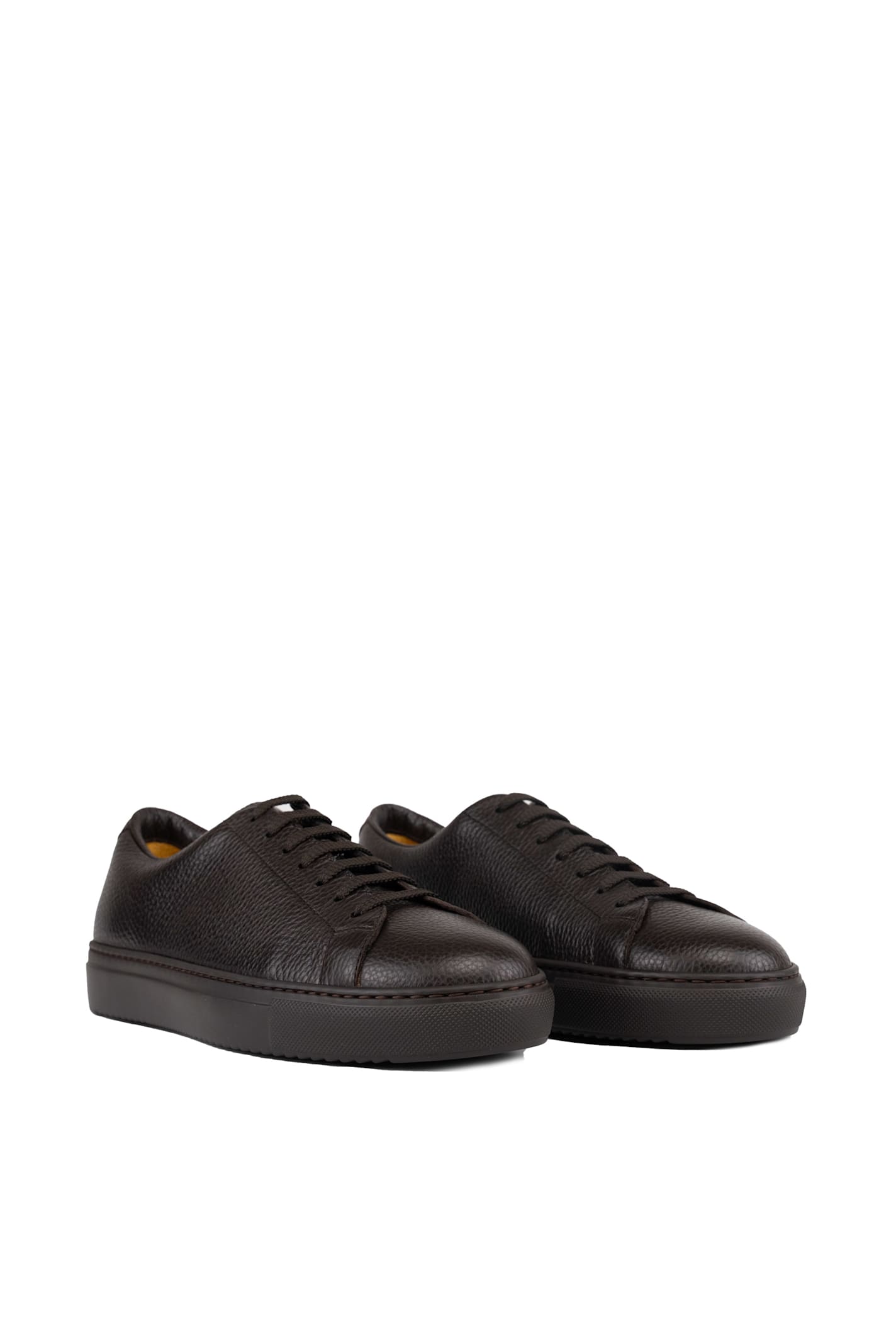 Shop Doucal's Brown Grained Leather Sneakers In Ebano+f.do T.moro