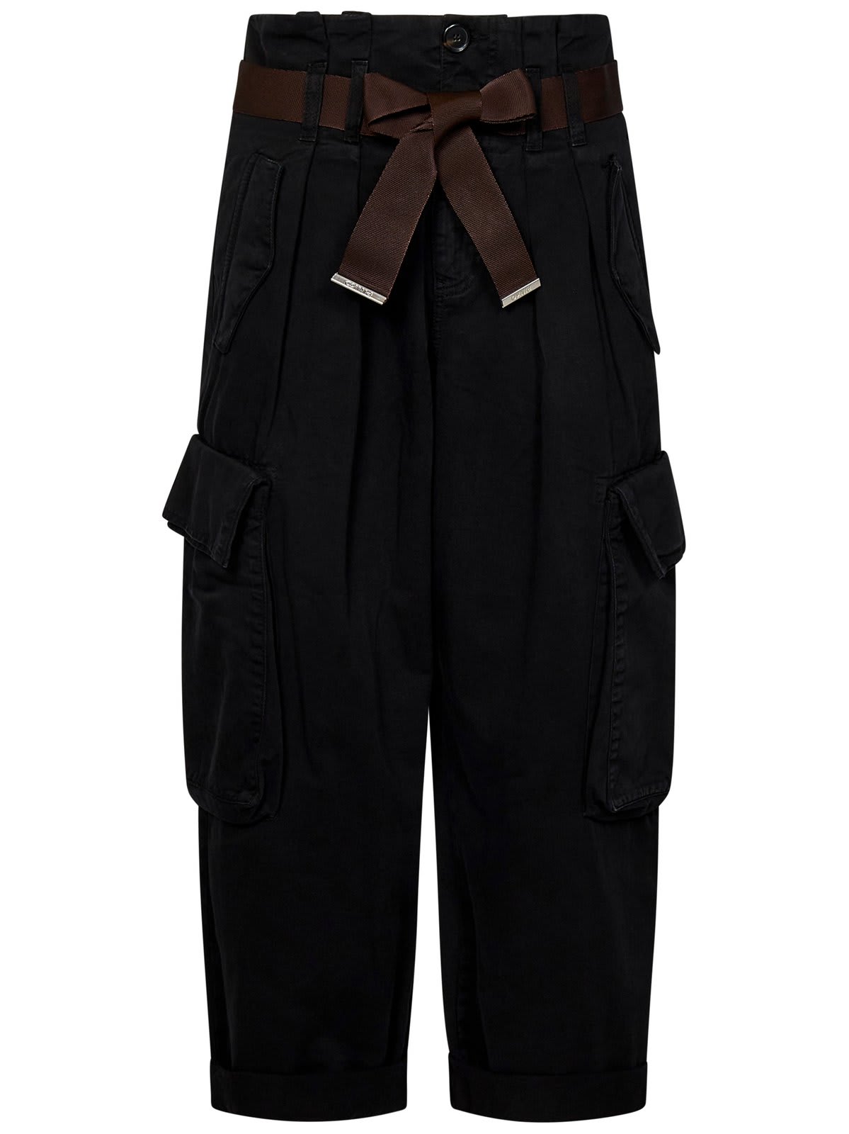 Shop Pinko Belted Cargo Trousers In Black