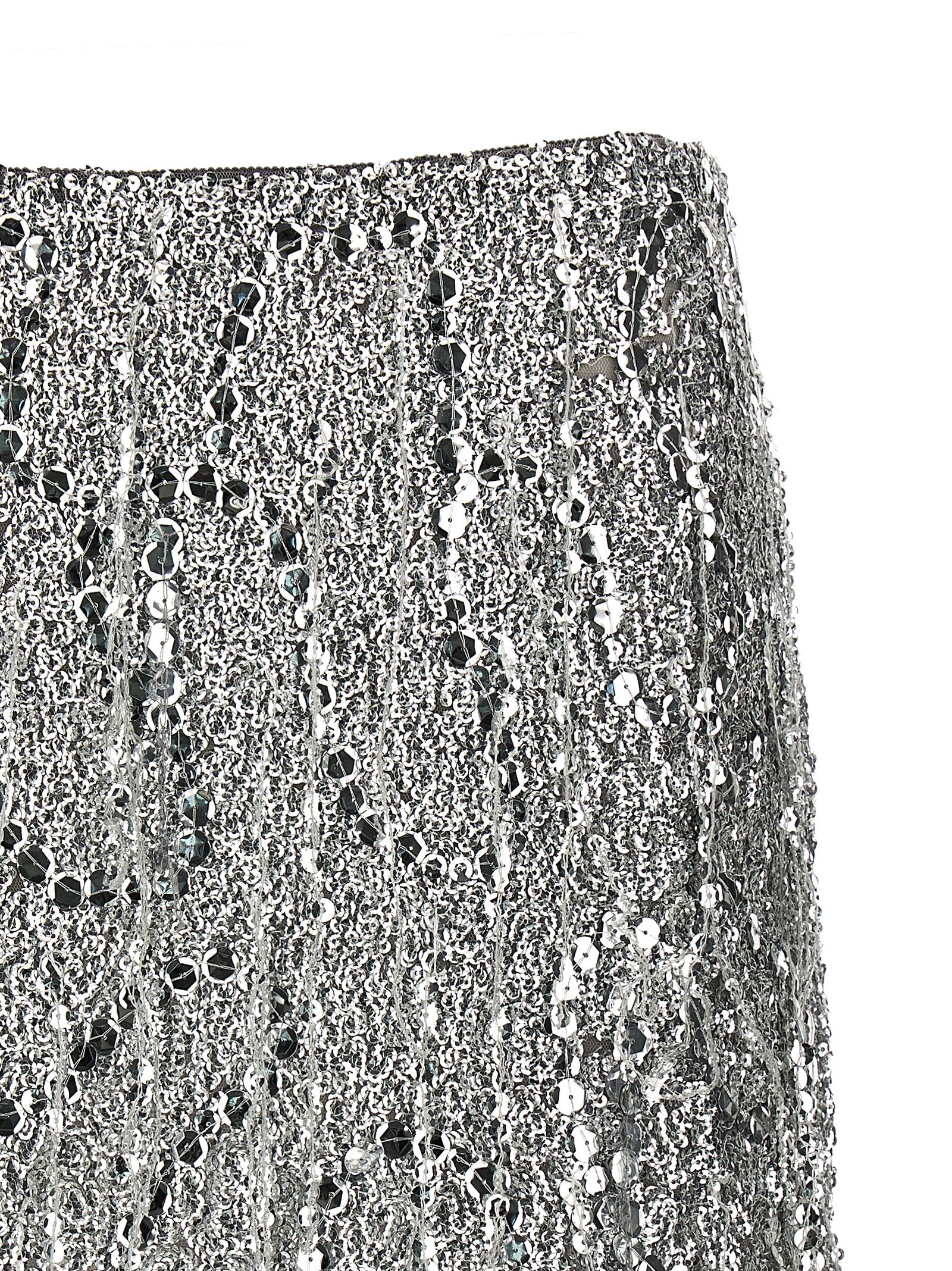 Shop Elisabetta Franchi Sequin Tulle Skirt In Silver