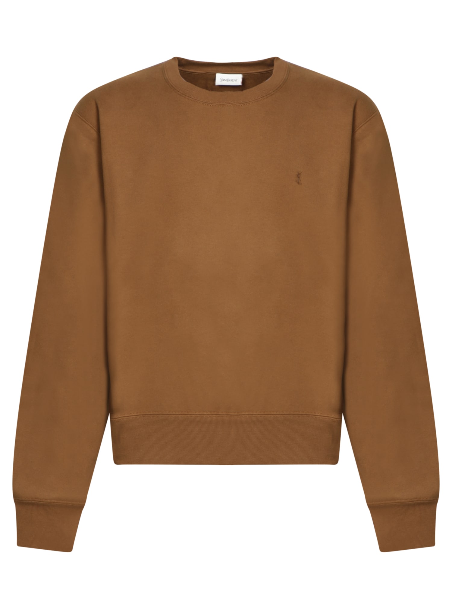 Shop Saint Laurent Logo Embroidery Sweatshirt In Beige