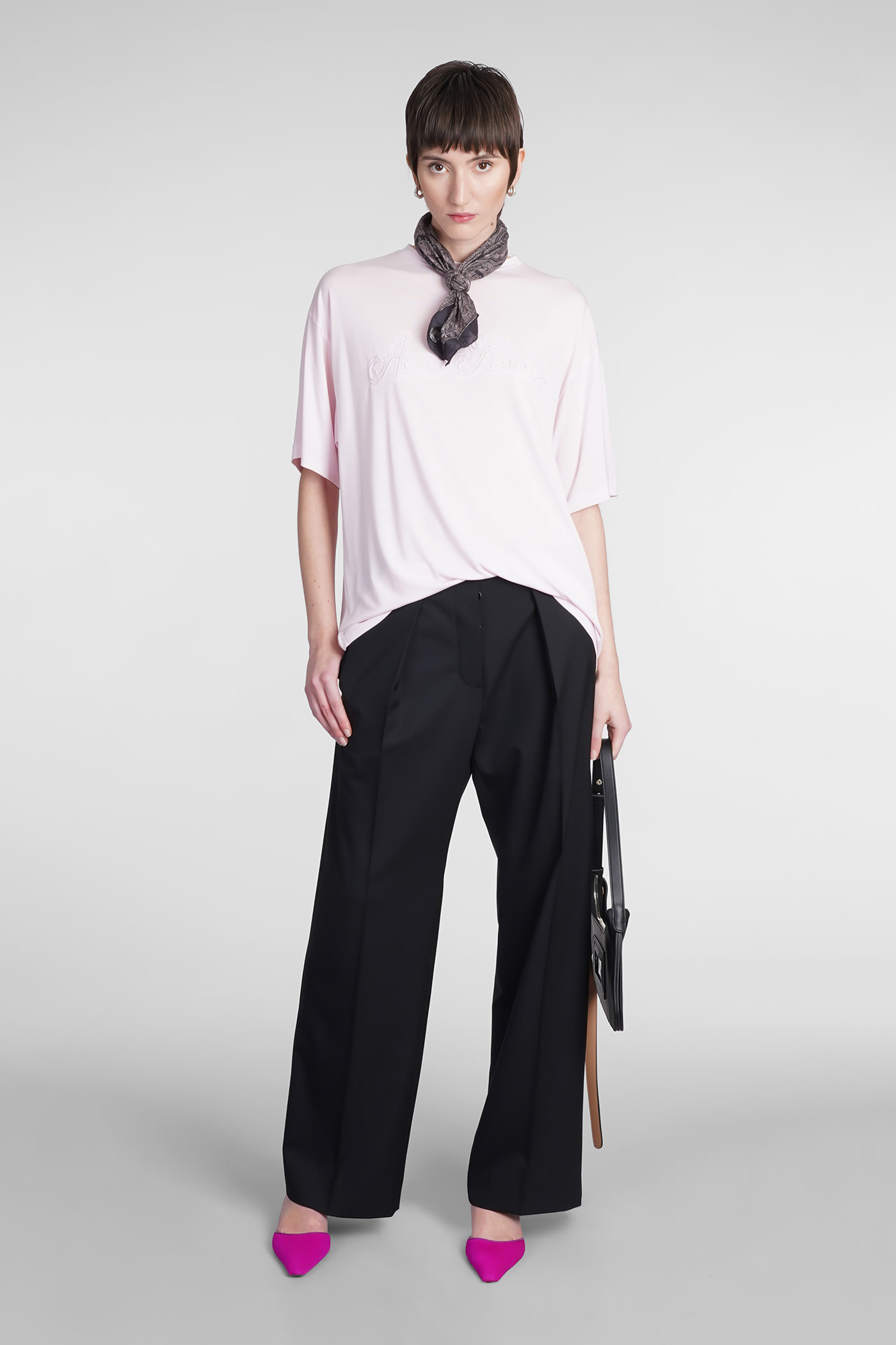 Acne Studios T-shirt In Rose-pink Wool And Polyester In Rose-pink