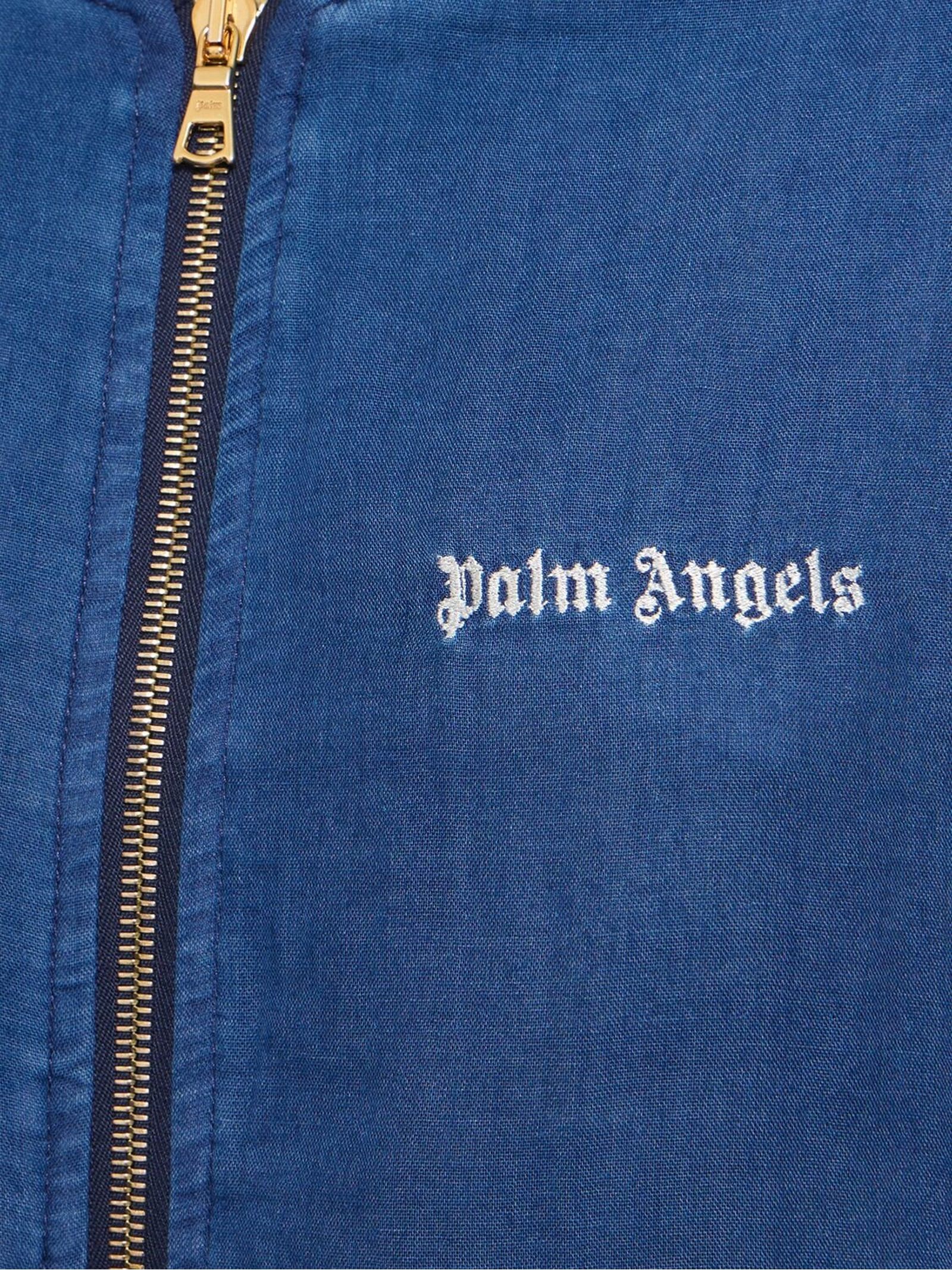 Shop Palm Angels Blue Cotton Chambray Bomber Jacket