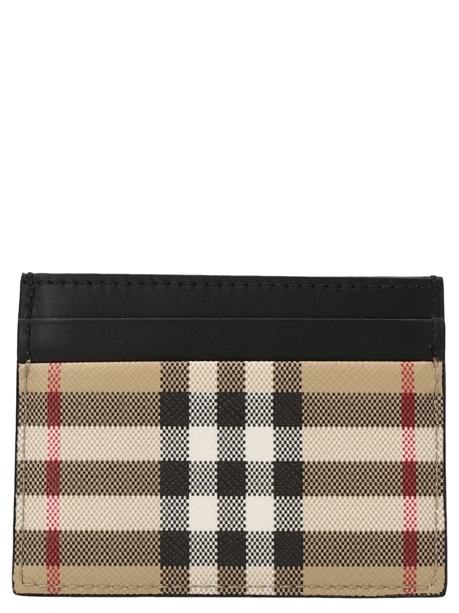Shop Burberry Check Print Card Holder Wallet In Beige