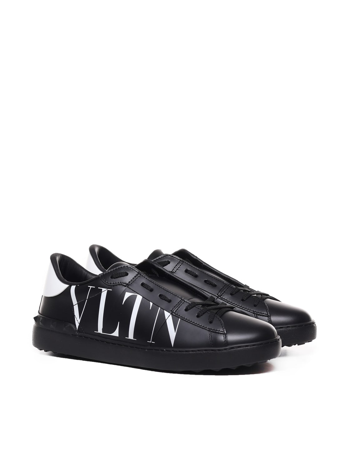 Shop Valentino Open Sneaker In Calfskin With Vltn Logo Print In Black