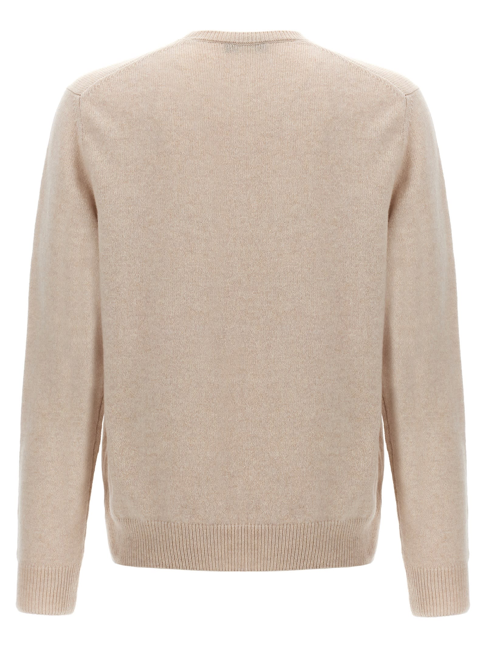 Zanone Ribbed Wool Crewneck Sweater With Cuffed Sleeves In Neutral