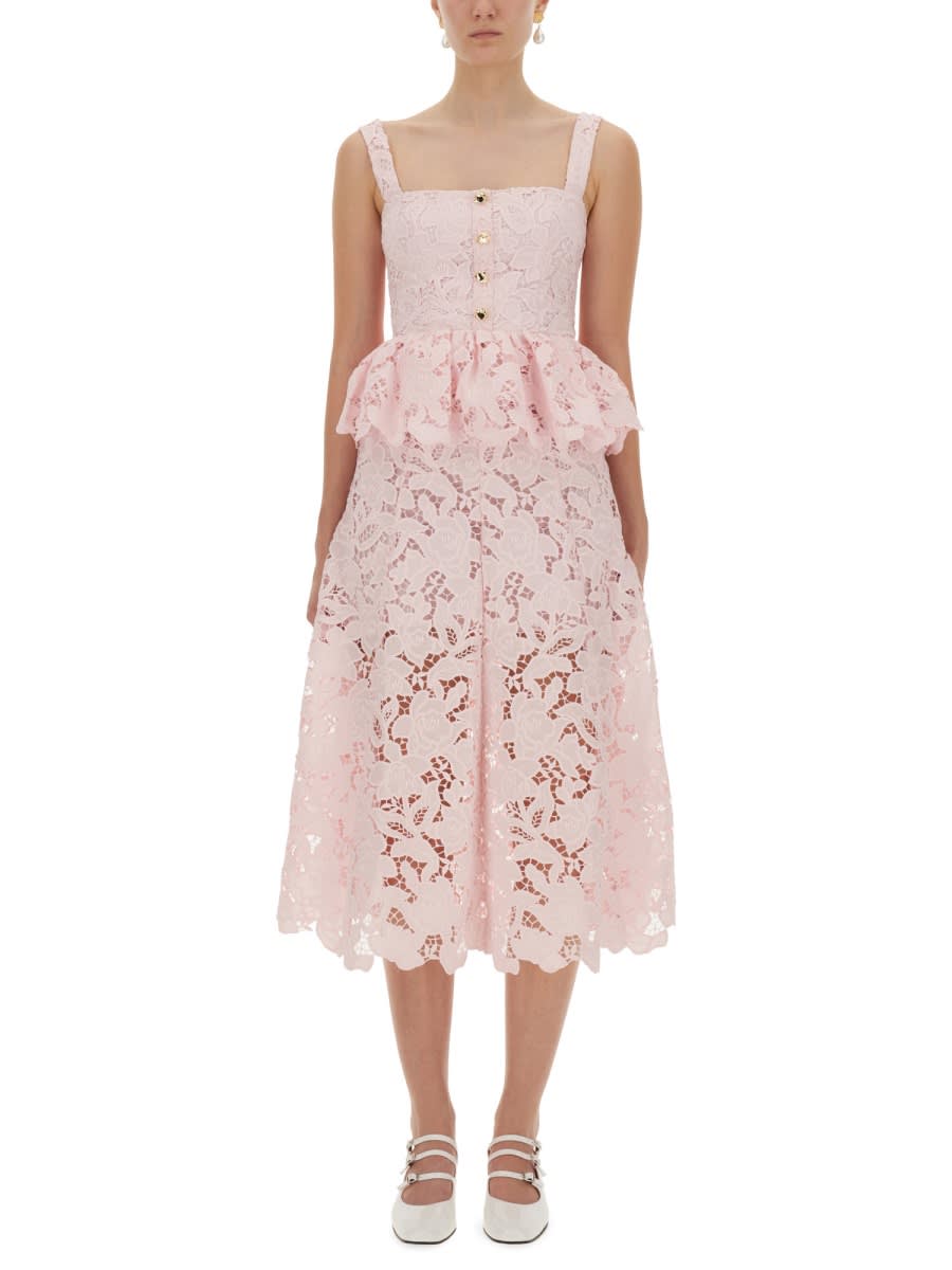 Self-portrait Lace Midi Peplum Dress In Pink