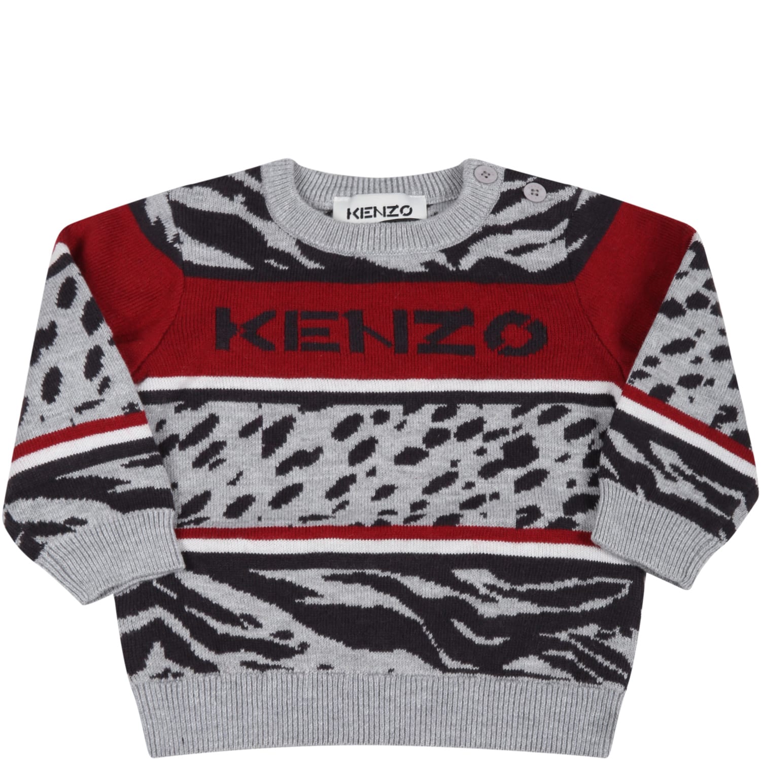 Kenzo Kids Gray Sweater For Baby Boy With Black Logo