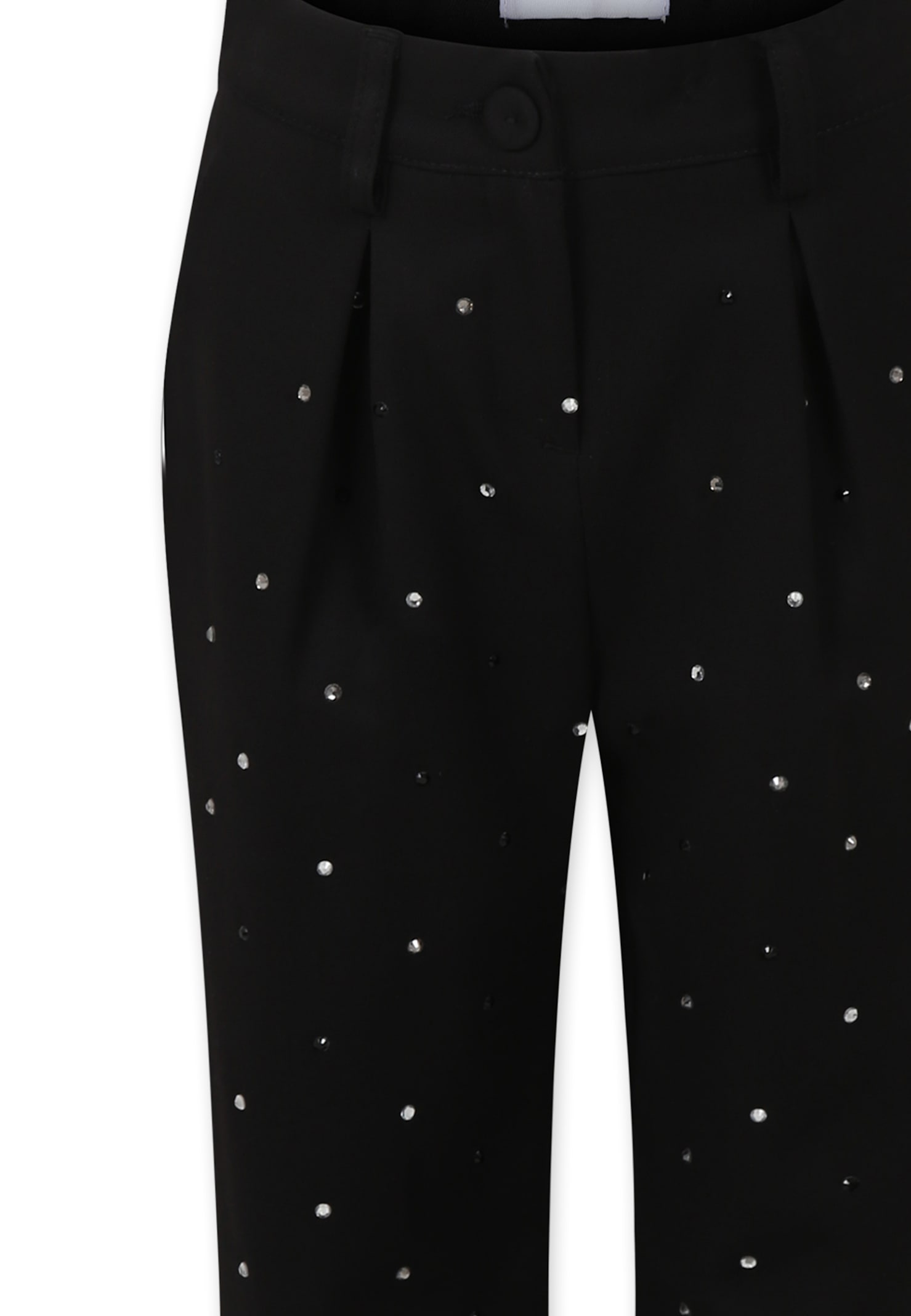 Msgm Black Trousers For Girl With Rhinestones And Logo In Black