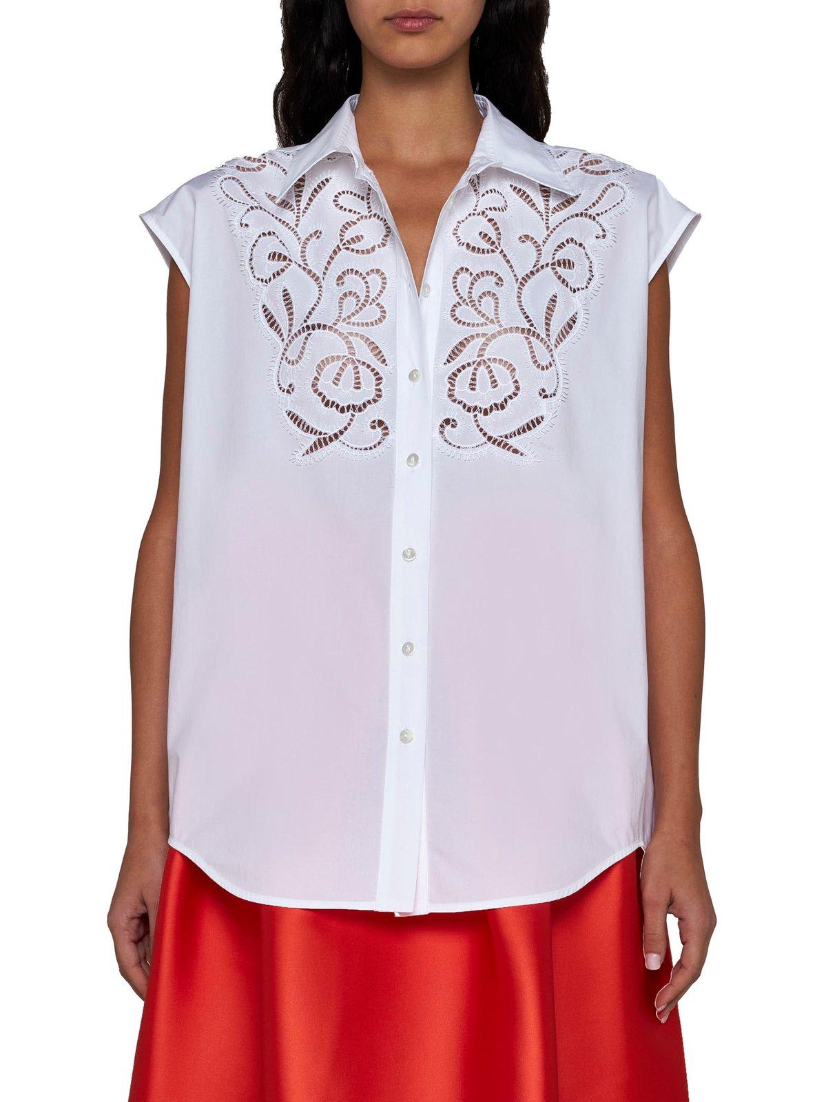 Shop P.a.r.o.s.h Embroidered Sleeveless Shirt In White